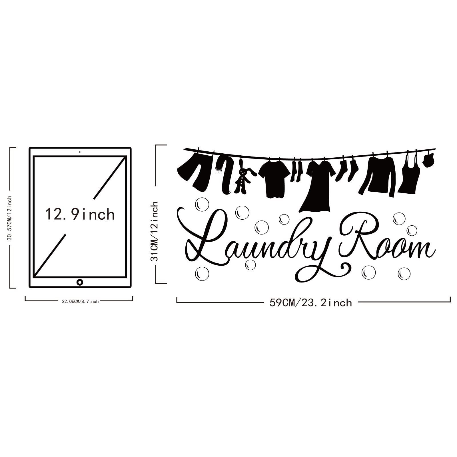 Superdant Laundry Room Wall Sticker Vinyl Clothes Icon Lettering Wall Art Decal For Home Washing Machine Dryer Laundry Room Wall