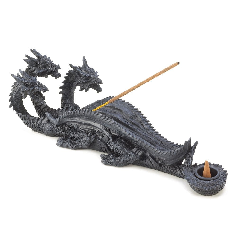 Gifts & Decor 57070301 Gothic Triple Dragon Incense Burner, 11x3x3.5, Gray