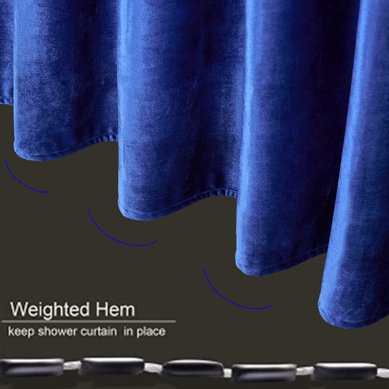Velvet Blue Shower Curtains For Bathroom,260 Gsm Heavy-Duty Royal Blue Fabric Luxury Shower Curtain With Hooks, Washable, Thicke