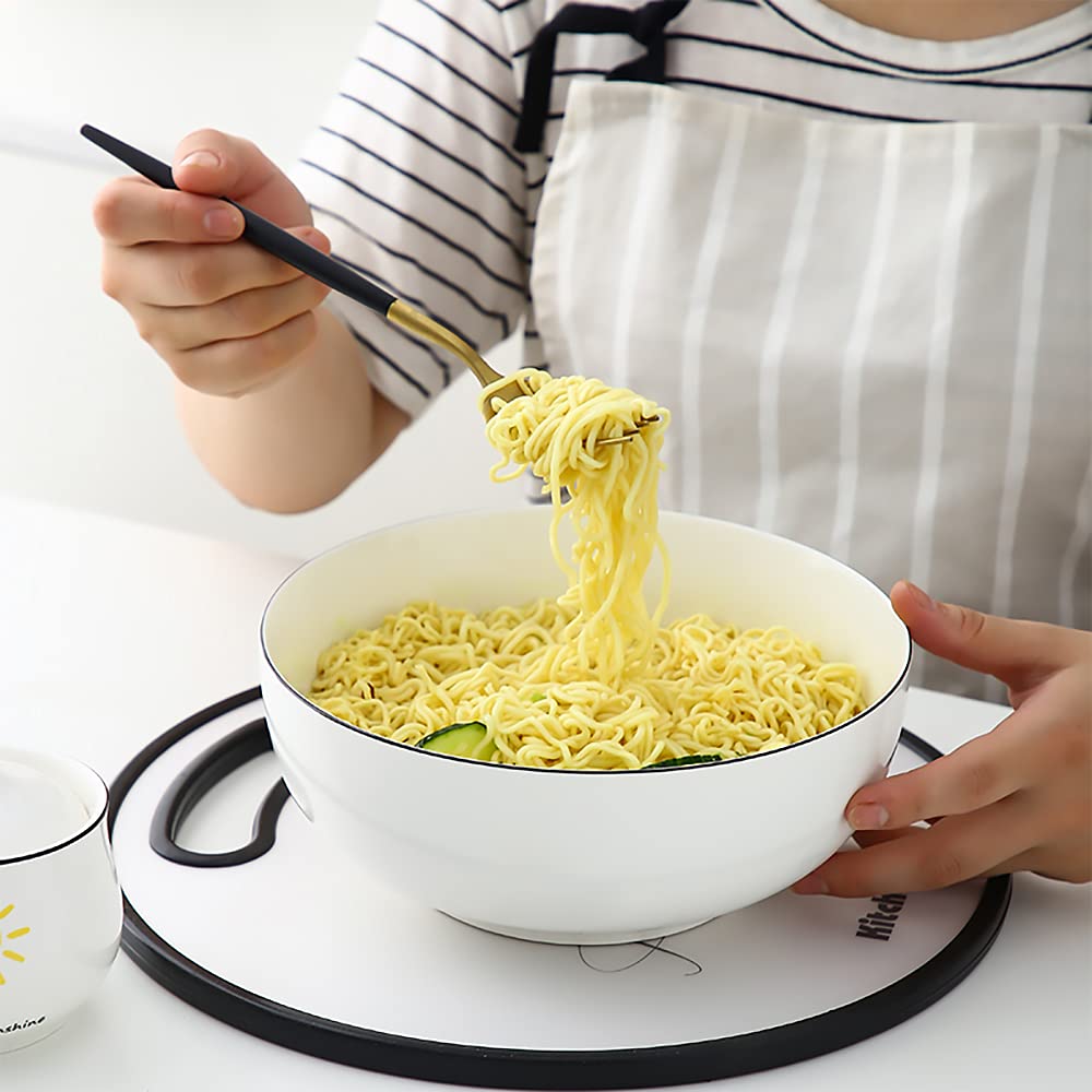 Qinlang 60 Ounces Large Soup Bowl, 8 Inches Pho Bowls, Large Ramen Bowls Set Of 3, Off-White Porcelain Big Serving Bowls For Sal