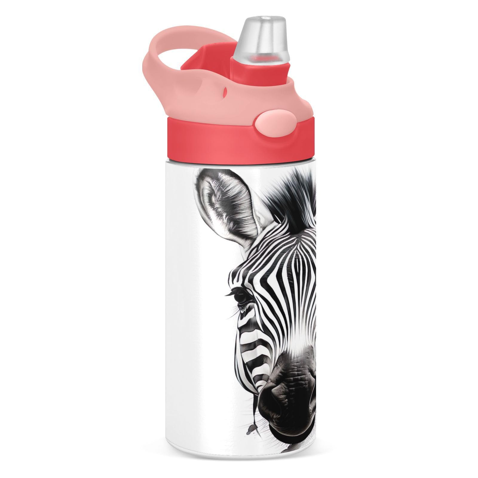 GOODOLD Black and White Zebra Kids Water Bottle, Insulated Stainless Steel Water Bottles with Straw Lid, 12 oz BPAFree Leakproo