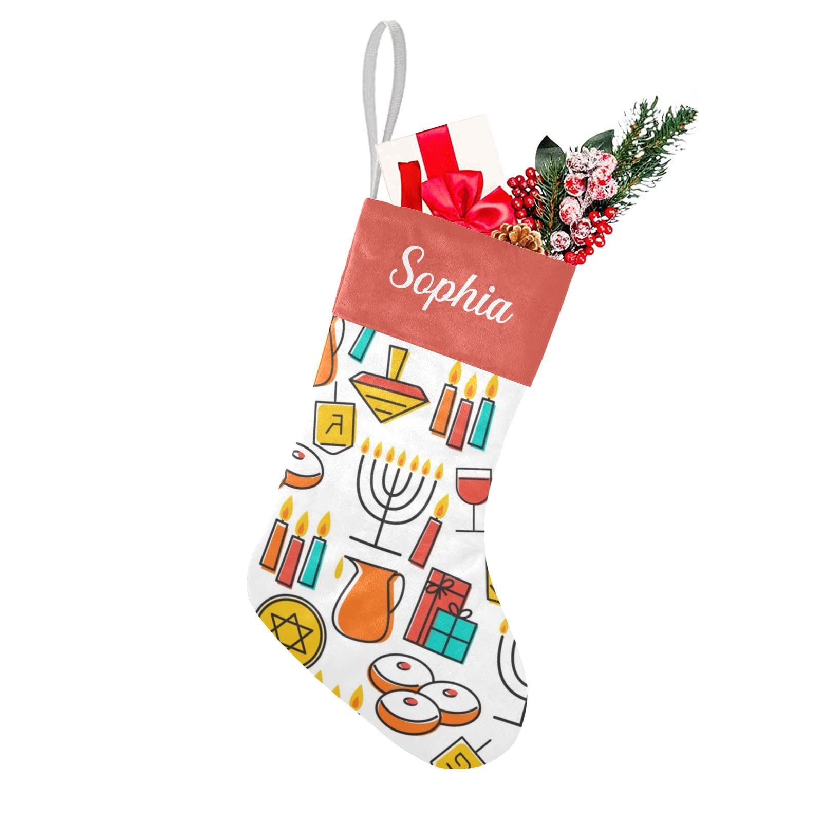 Hanukkah Seamless Pattern Christmas Stockings Custom Personalized Name Xmas Festive Gift Decor Family Party 17.52 x 7.87 Inch