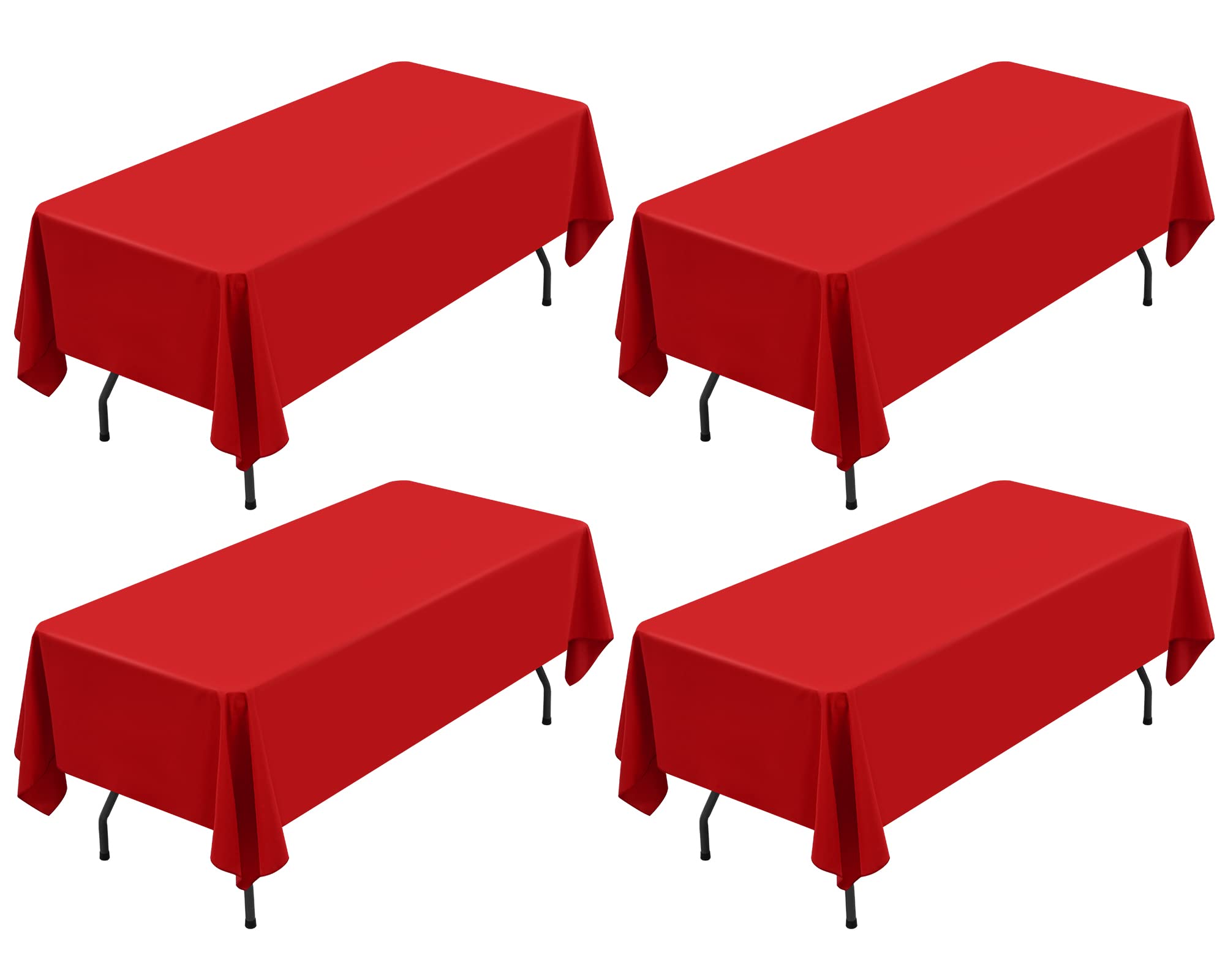 Showgeous 4 Pack Red Tablecloth 60 X 102 Inch, Rectangle Table Cloth For 6 Foot Table, Stain And Wrinkle Resistant Washable Poly