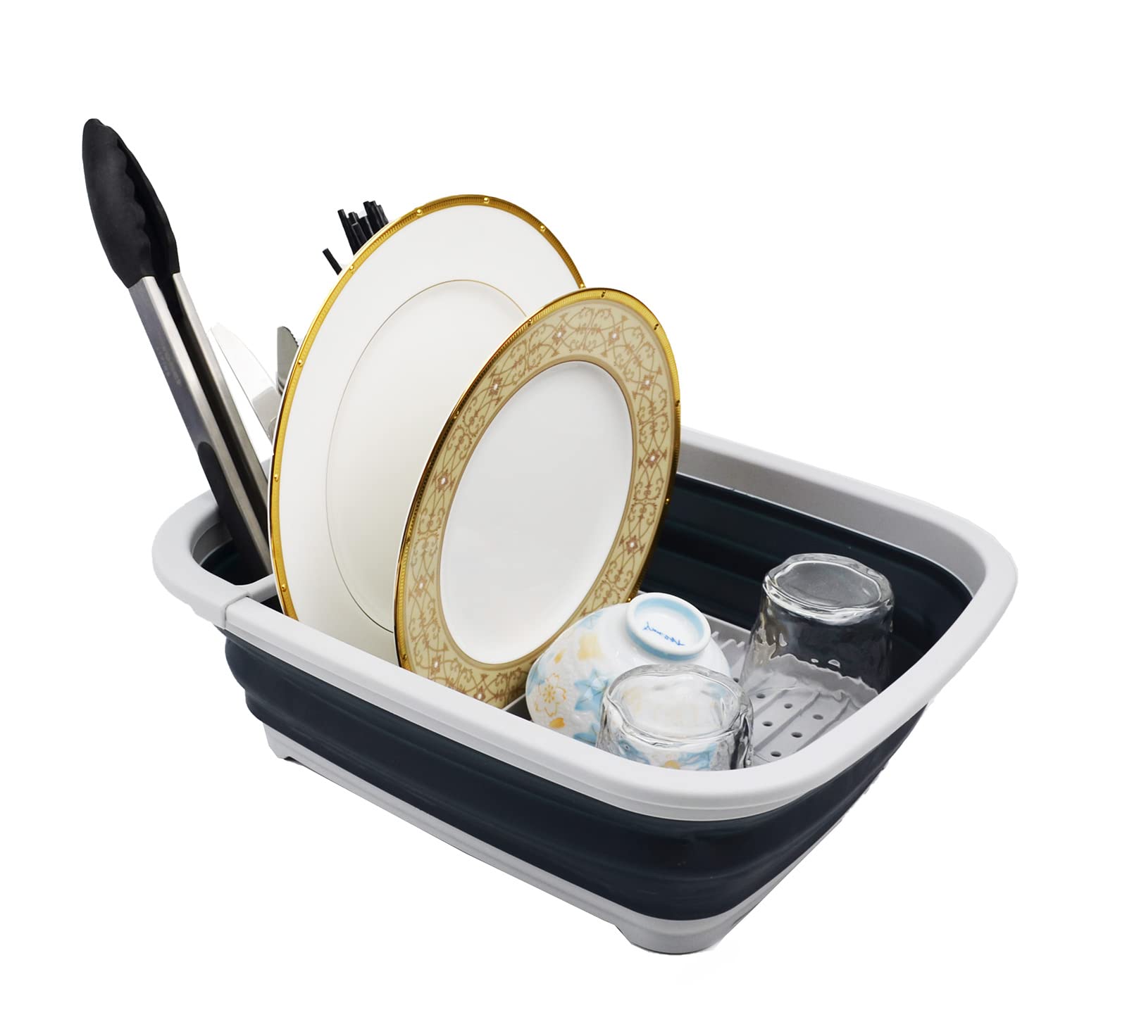 Sammart 8L (2.11Gallons) Collapsible Plastic Dish Drainer - Foldable Drying Rack Set - Portable Dinnerware Organizer - Space Sav