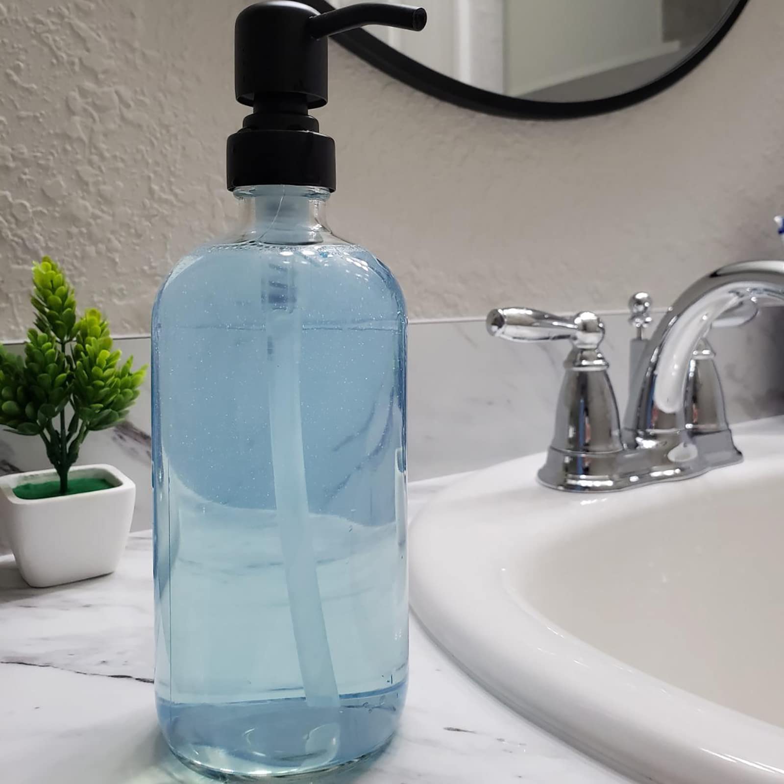 Suwimut 4 Pack Glass Soap Dispenser With Matte Black Stainless Steel Pump, 16 Oz Clear Boston Round Bottles Bathroom Kitchen Soa