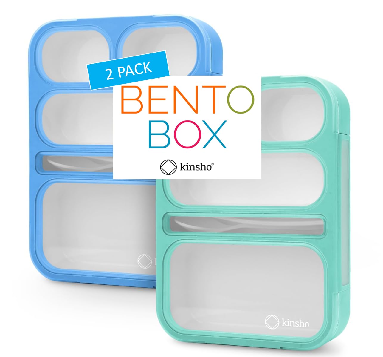 kinsho Bento Lunch-Box for Adults Kids Lunches  Portion Control Container Boxes for Women Girls Boys  Leak-proof Snack Containers  BPA-Free Utensils  Green  5 Compartments