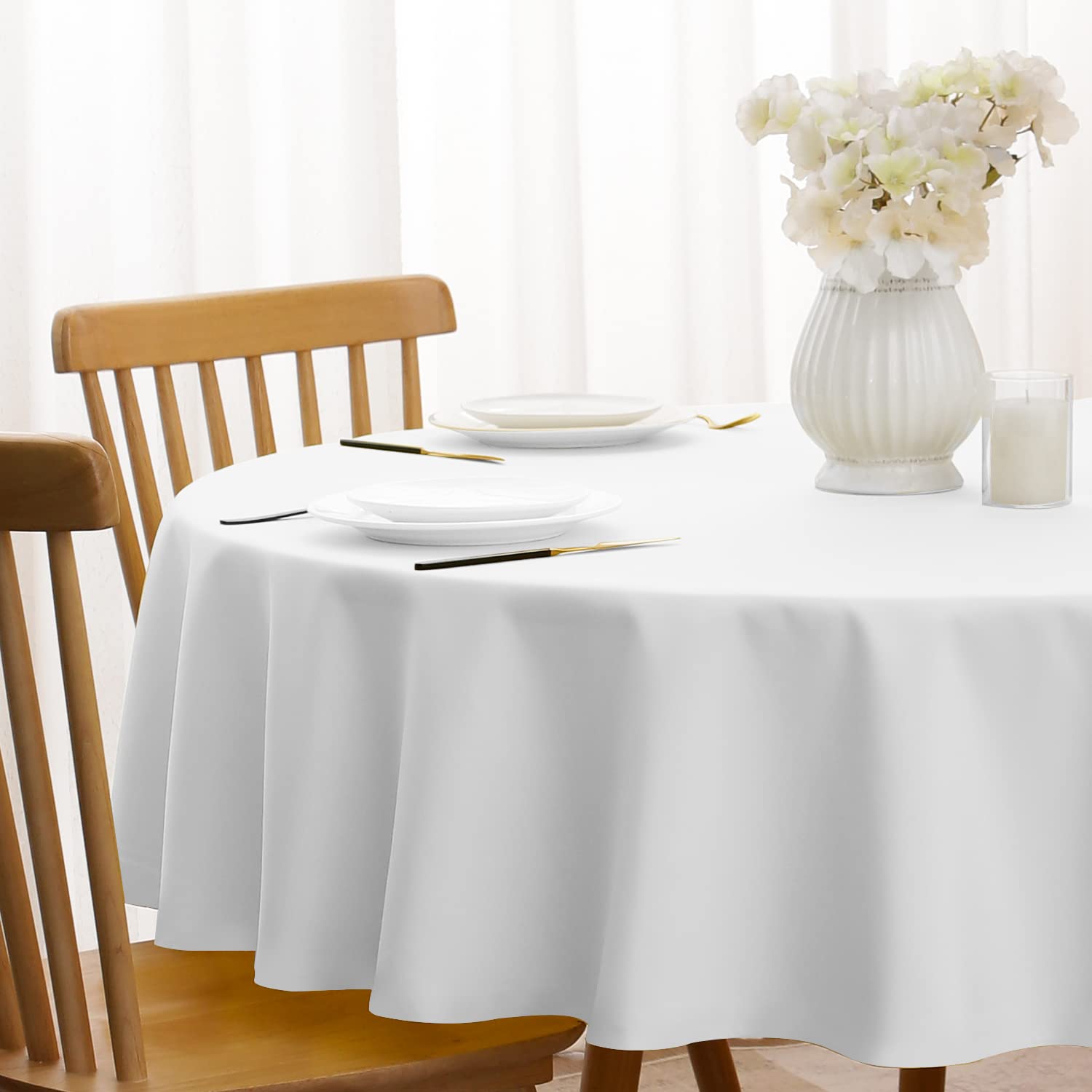 Softalker Round Tablecloth Waterproof & Stain Resistant Table Cloth Wrinkle Free Fabric Washable 210Gsm Polyester Table Cover Fo