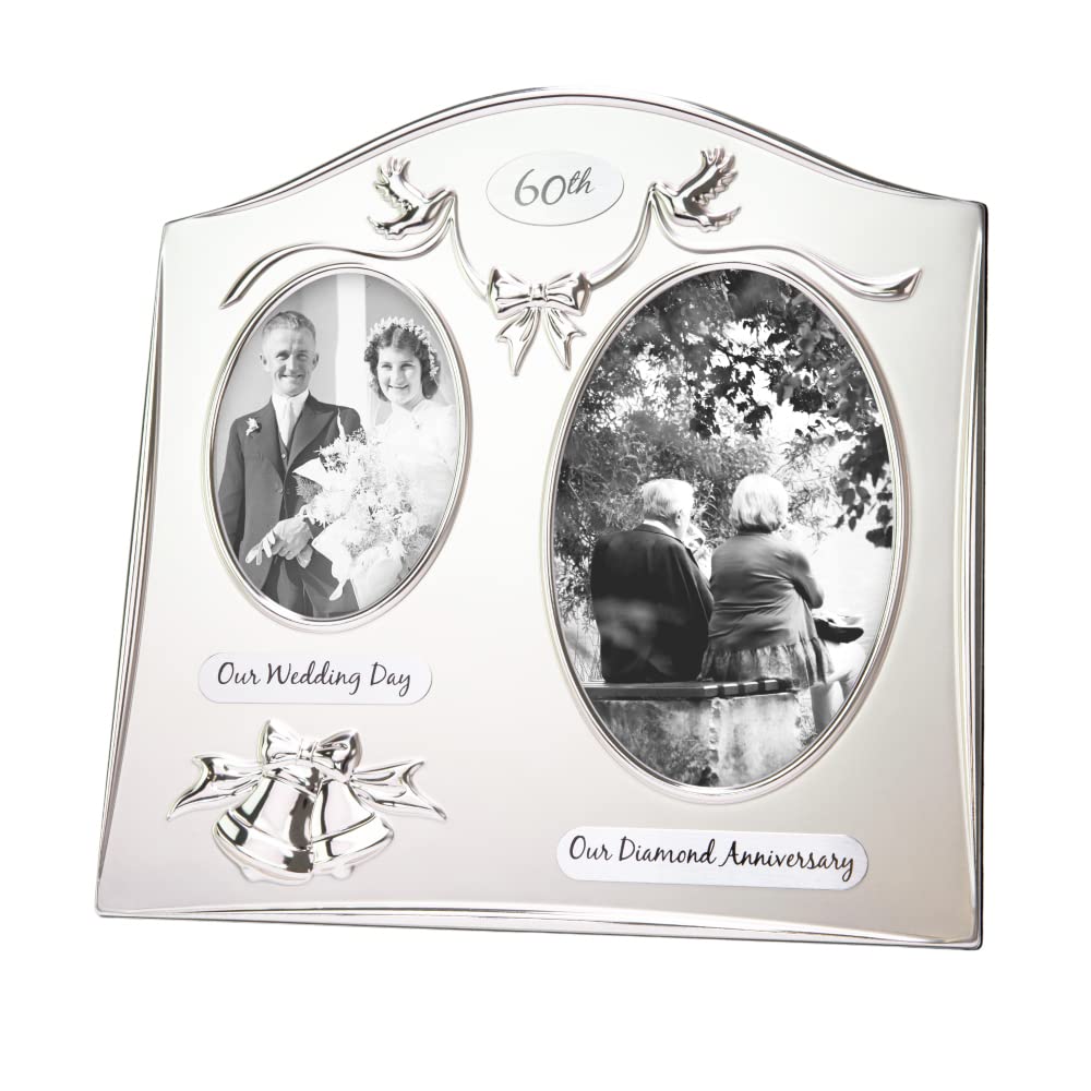 Haysom Interiors Traditional Two Tone Silver Plated 60th Diamond Anniversary Double Picture Frame