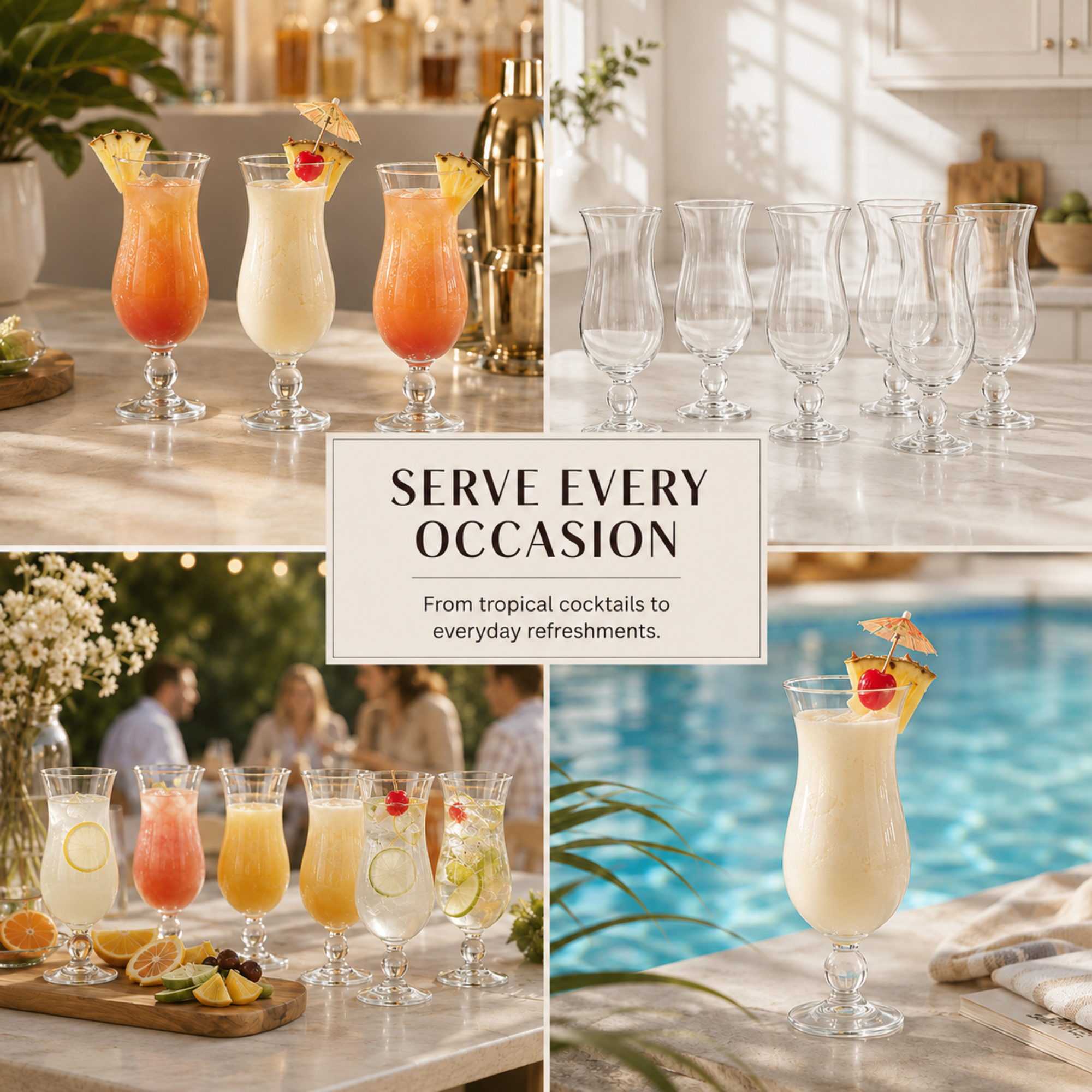 Hurricane Glassware Set of 6, Clear Glass Drinkware