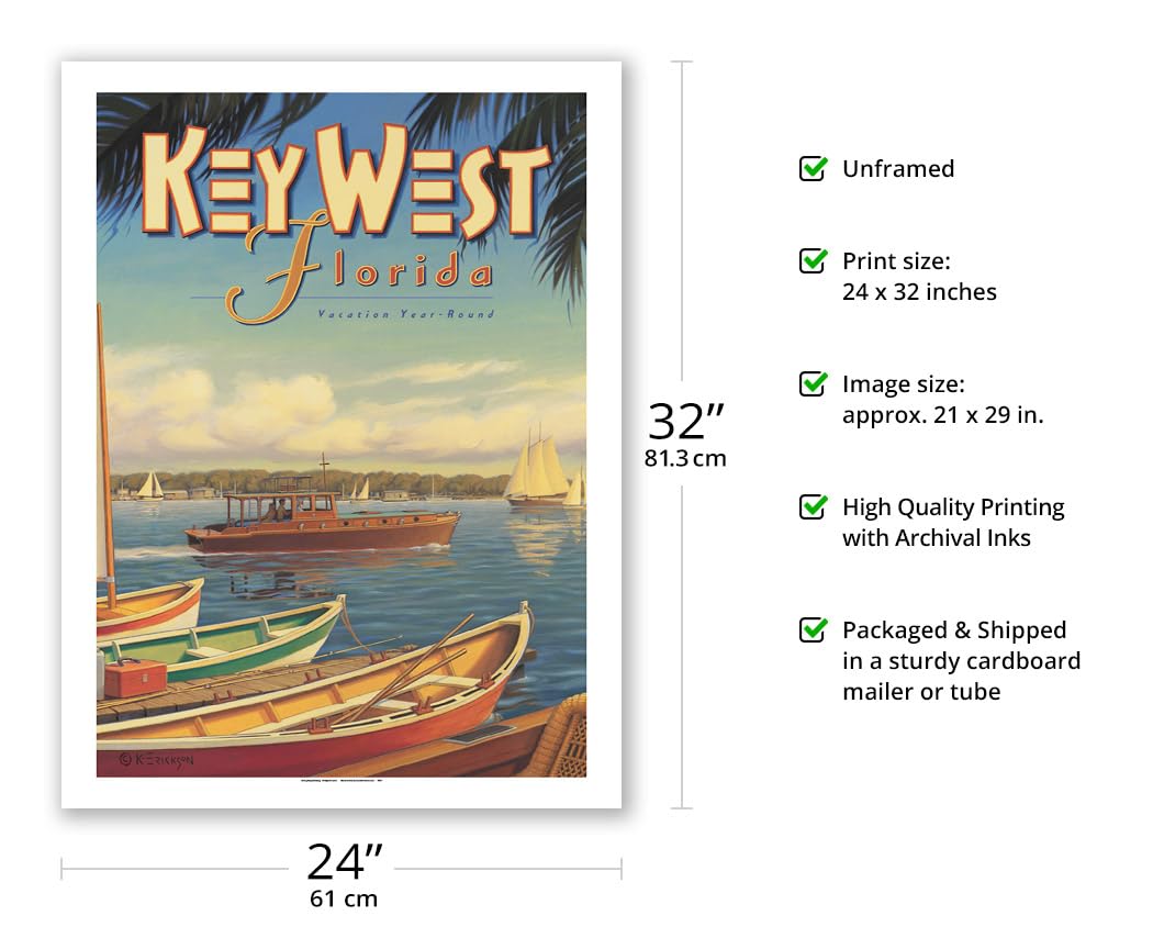 Key West Florida - Vacation Year-Round - Ernest Hemingway'S Yacht Pilar - Vintage Travel Poster By Kerne Erickson - Bamboo Fine