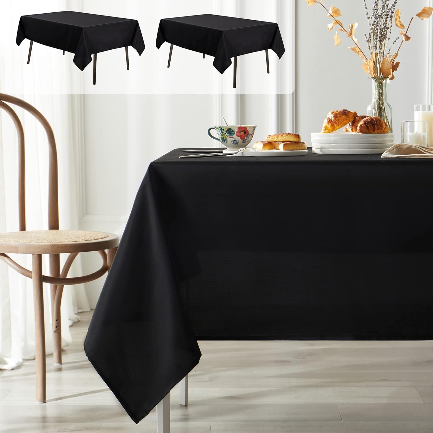 Mysky Home 2Pack Black Tablecloth 90X156 Inch Rectangle Table Cloth- Wrinkle Resistant Washable Polyester Table Cover For Dining