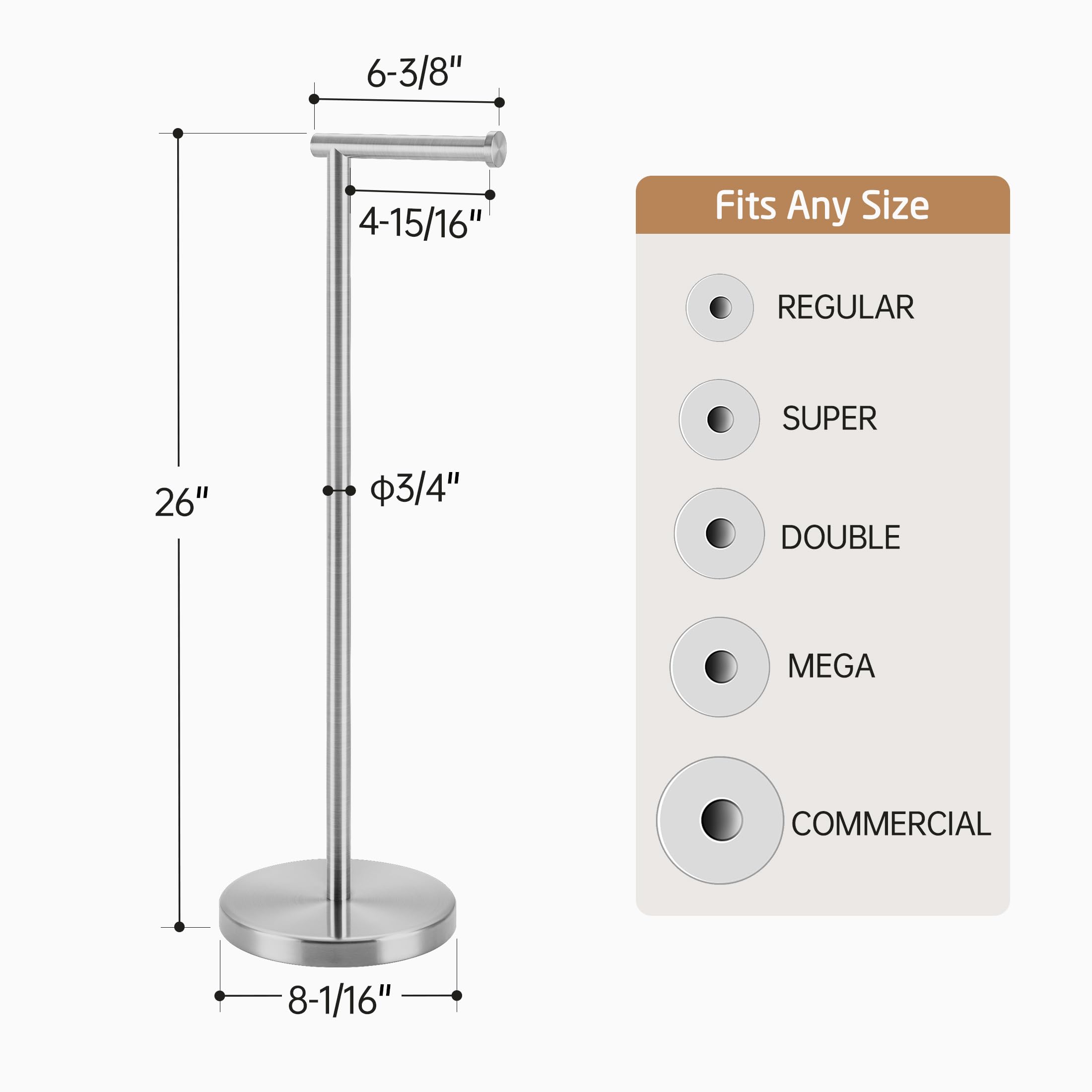 KES Toilet Paper Holder Stand 26'' H (Taller Version)  Free Standing Toilet Paper Roll Holder with Weighted Base for Bathroom  Rustproof SUS304 Stainless Steel Brushed Finish  BPH283S66-2