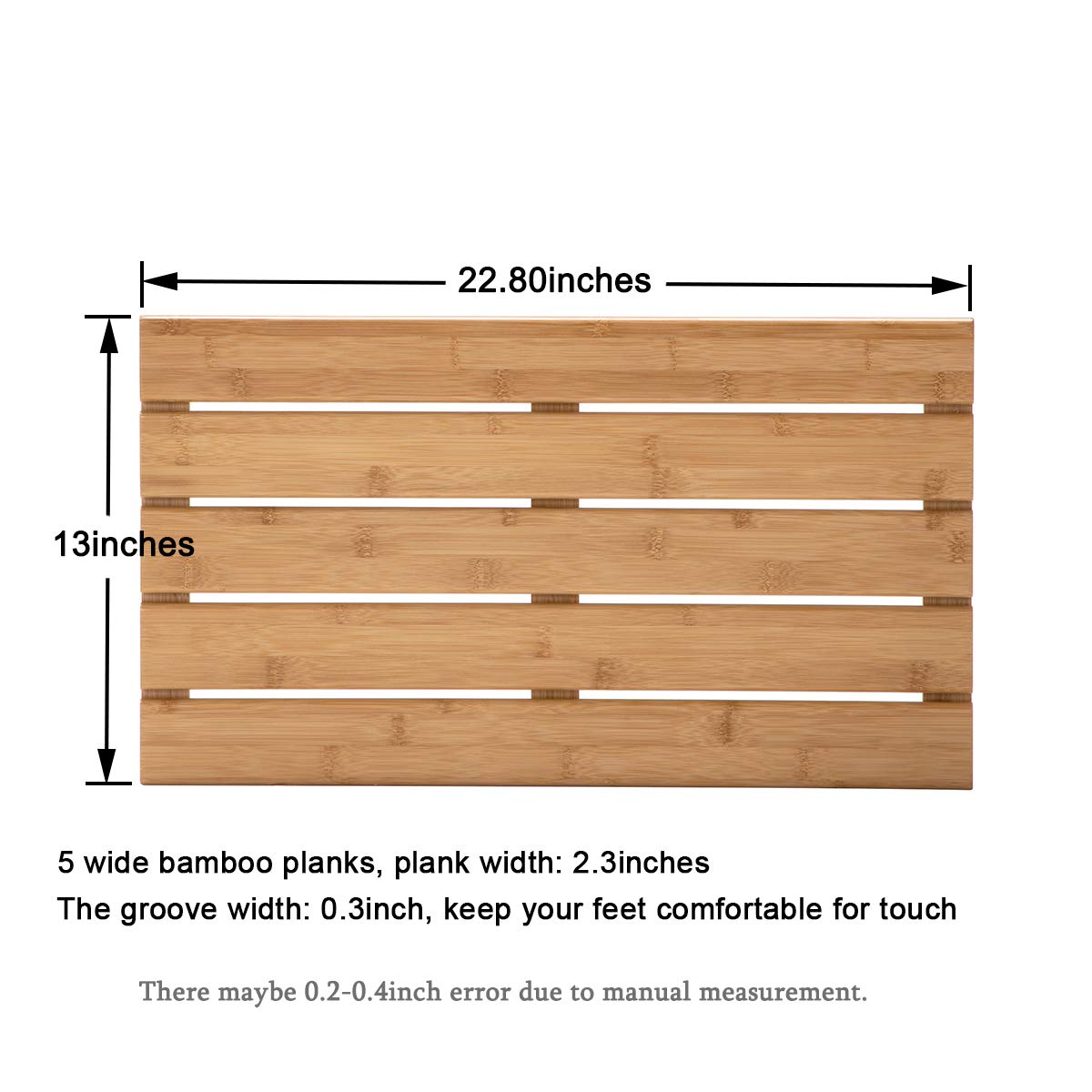 Gobam Bamboo Bath Mat, Medium, 22.8 X 13 X 1.3 Inches - Non-Slip Floor Mat For Bathroom, Spa, Sauna, Kitchen, Indoor & Outdoor S