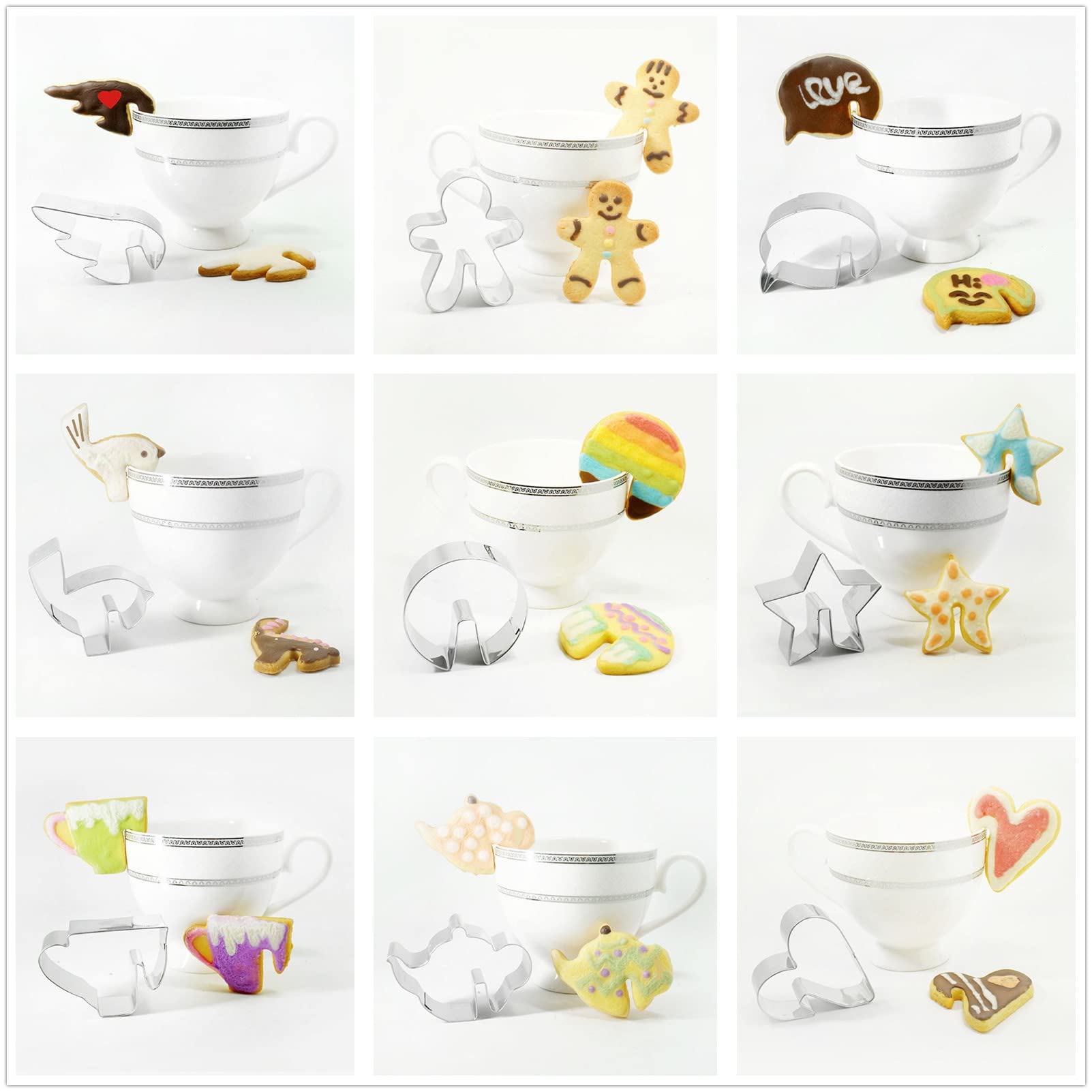 Cup Edge Hanging Cookie Cutters Set Of 9 Pcs, Stainless Steel Mini Cup Hanging Series Fondant Cutter Coffee Mugs D  Cor Molds Ba