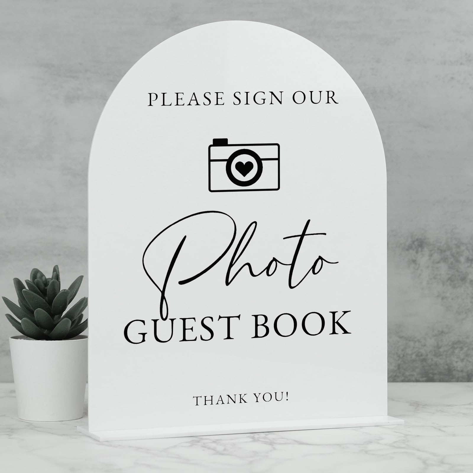White Arch Acrylic Wedding Sign- 8x10 Photo Guestbook Sign and Base,1/8 Thick | Modern Calligraphy Arched Acrylic Signs for Wedd
