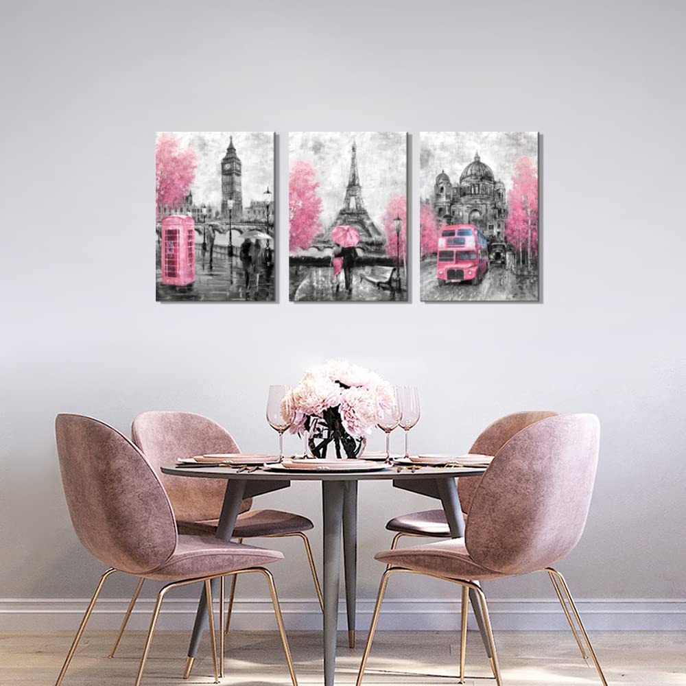 Canvaszon Wall Art For Bedroom Bathroom Pink And Gray Paris Canvas Art Girls Room Decor Paris Theme Rustic Canvas Print Art For