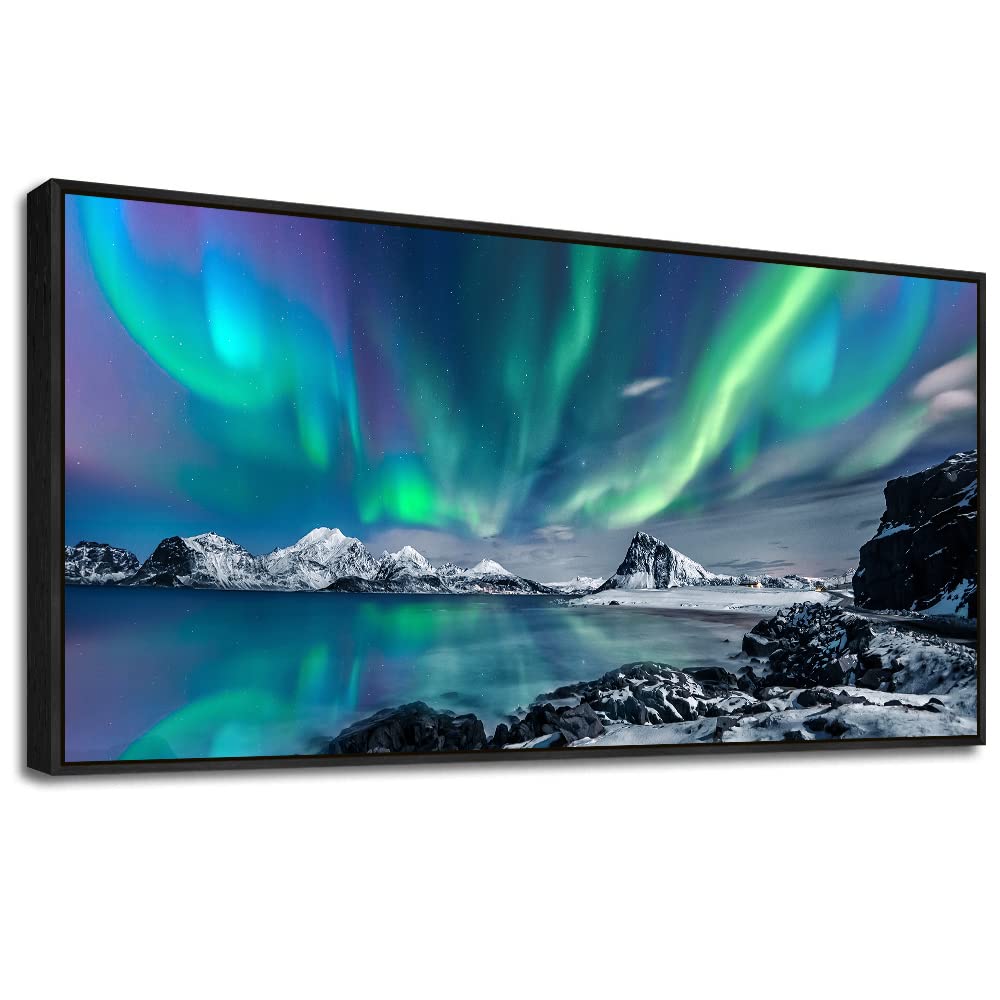 Mhartk66 Blue Aurora Scenery Canvas Pictures Artwork Framed Canvas Wall Art For Living Room Large Size Wall Decor For Office Bed