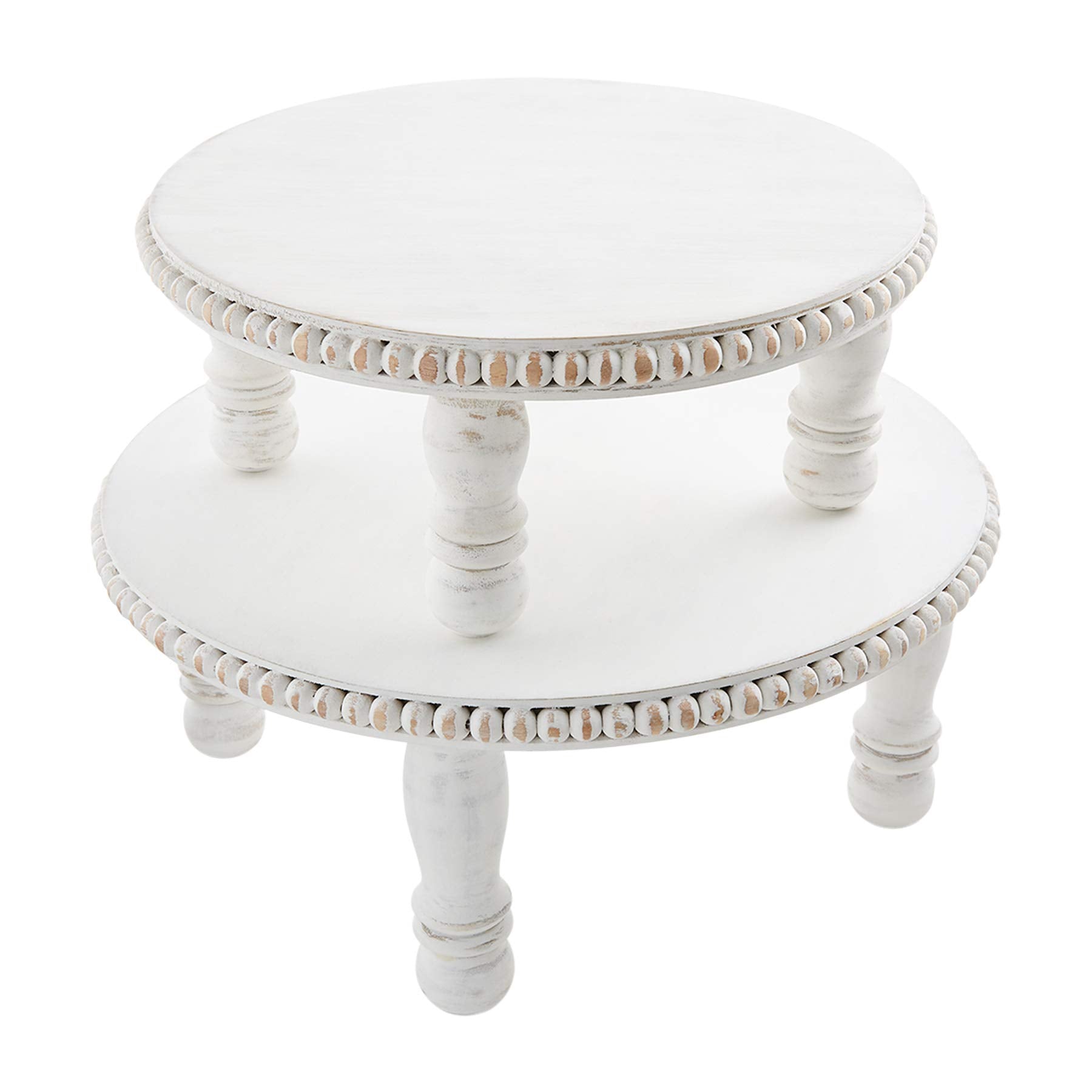 Mud Pie White Beaded Pedestal Trays, Small 4'' X 10'' Dia  Large 5'' X 12'' Dia