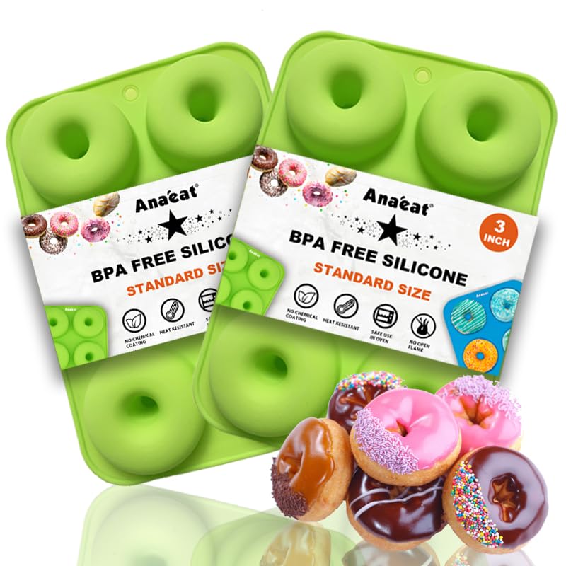 Anaeat 2 Pack Donut Pan Silicone Baking Mold, Just Pop Out! Non-Stick Doughnuts Baking Pans Bpa Free For 6 Full-Size Donuts, Muf
