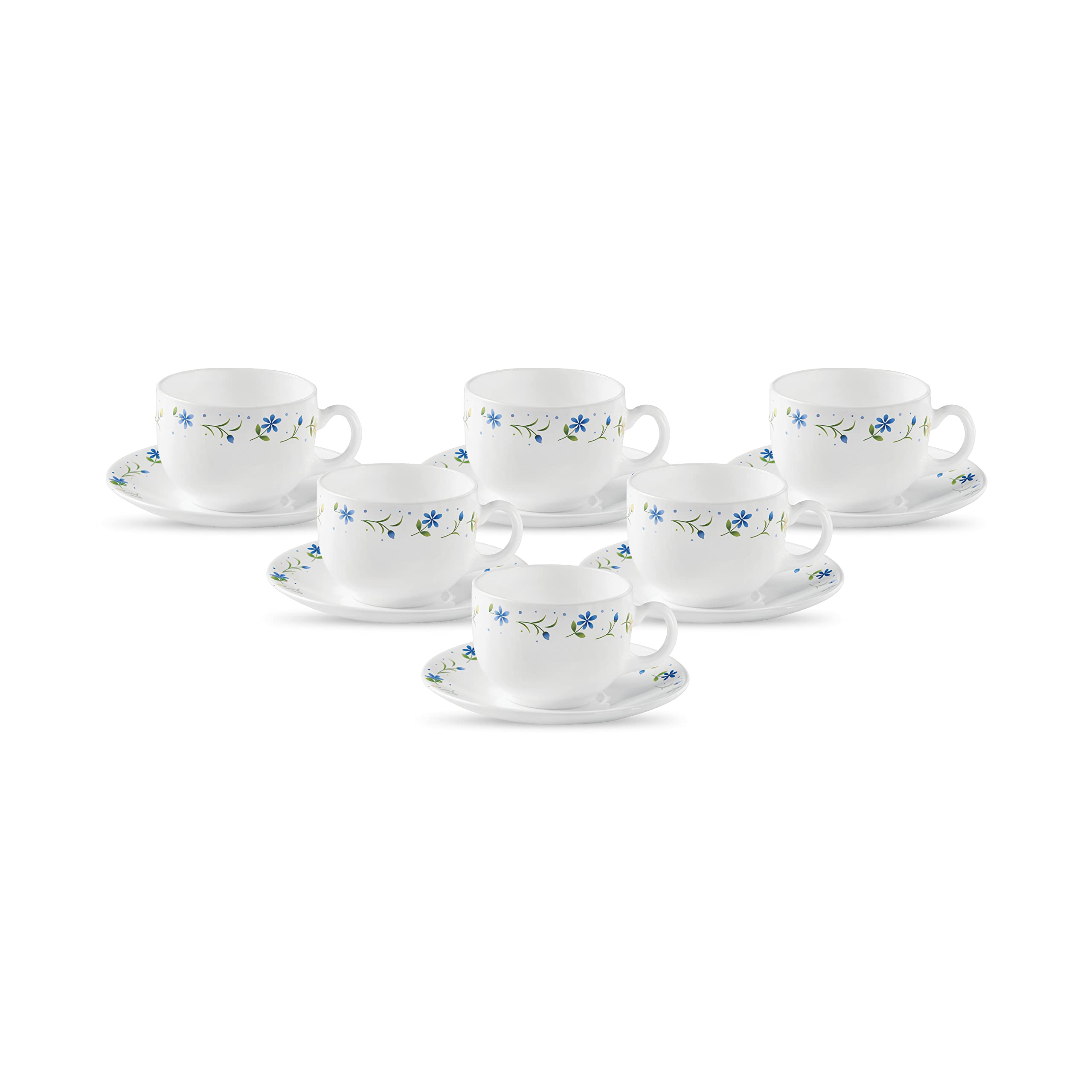 La Opala Diva, Opal Glass Crockery | Cup & Saucer Iris Regular, Set of 12 | Twilight Bouquet, 160 ml | for Tea & Coffee | Microw