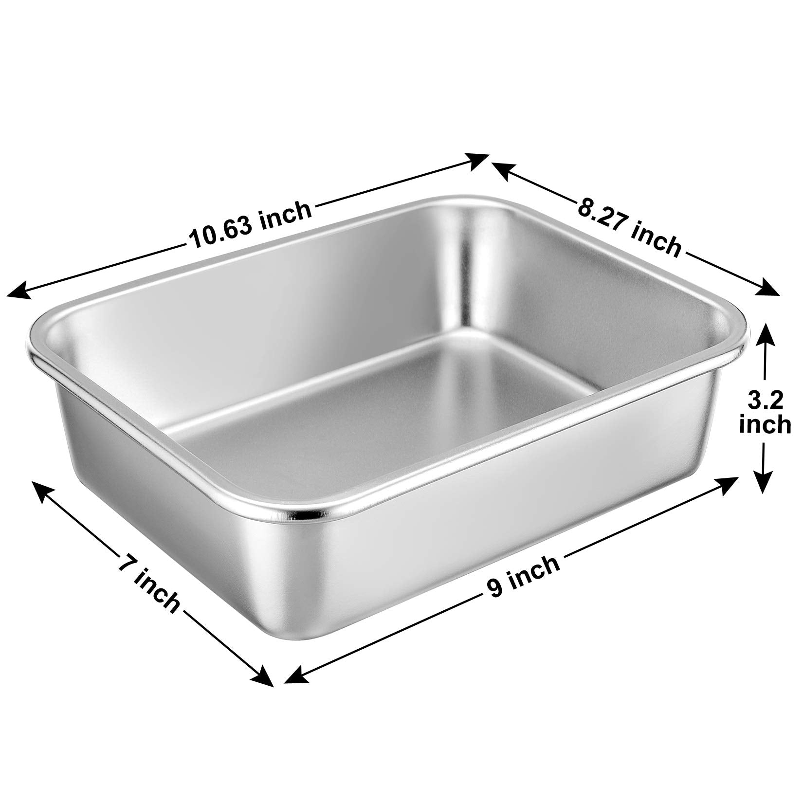 P&P Chef Lasagna Deep Baking Pan - 10.7    X 8.3    X 3.2 Rectangular Cake Pan Cookie Bakeware Stainless Steel For Brownie/Bread