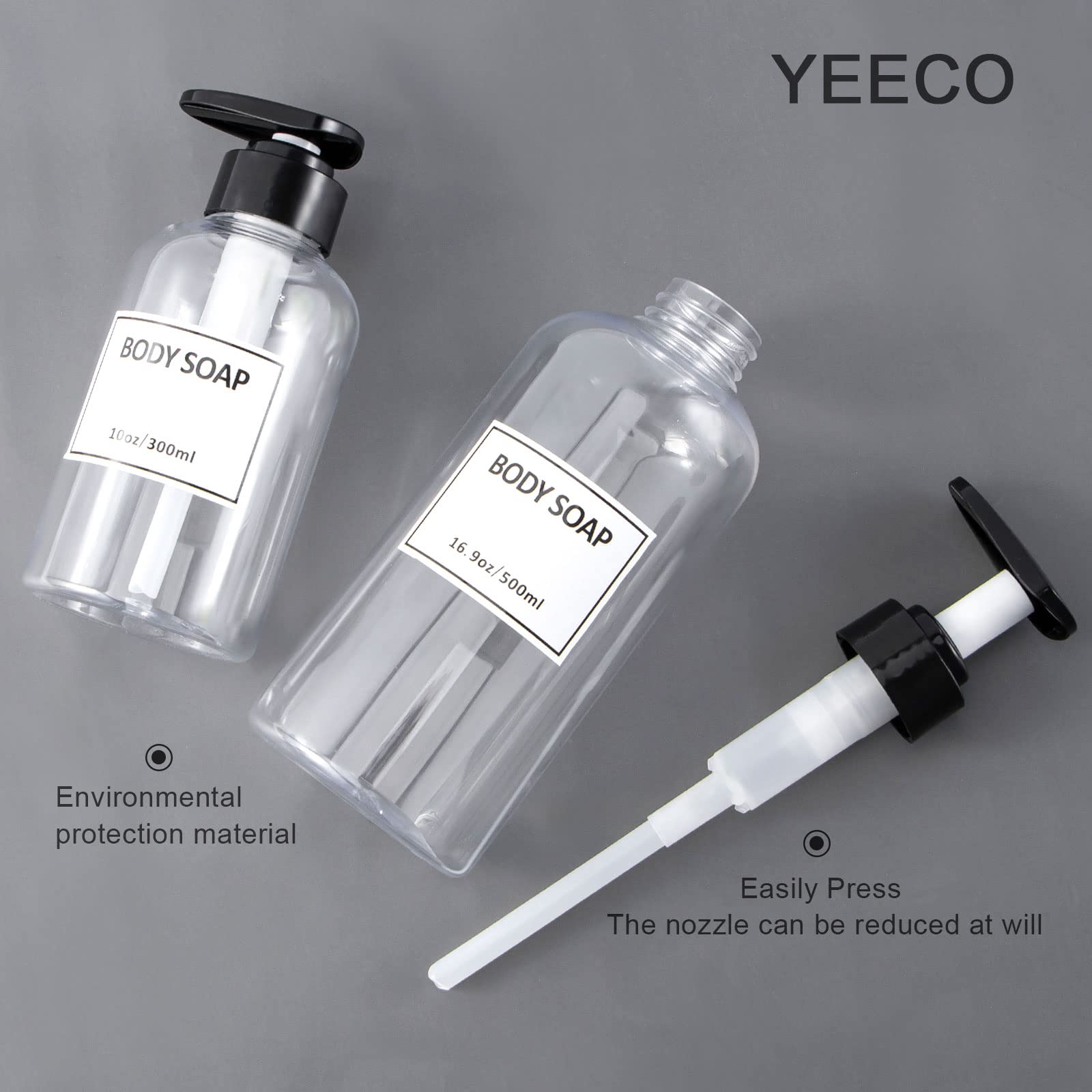 Clear Shampoo And Conditioner Bottles,Yeeco Shampoo Pump Bottle Shampoo Bottles Dispenser With Waterproof Labels 16.9Oz/500Ml 3