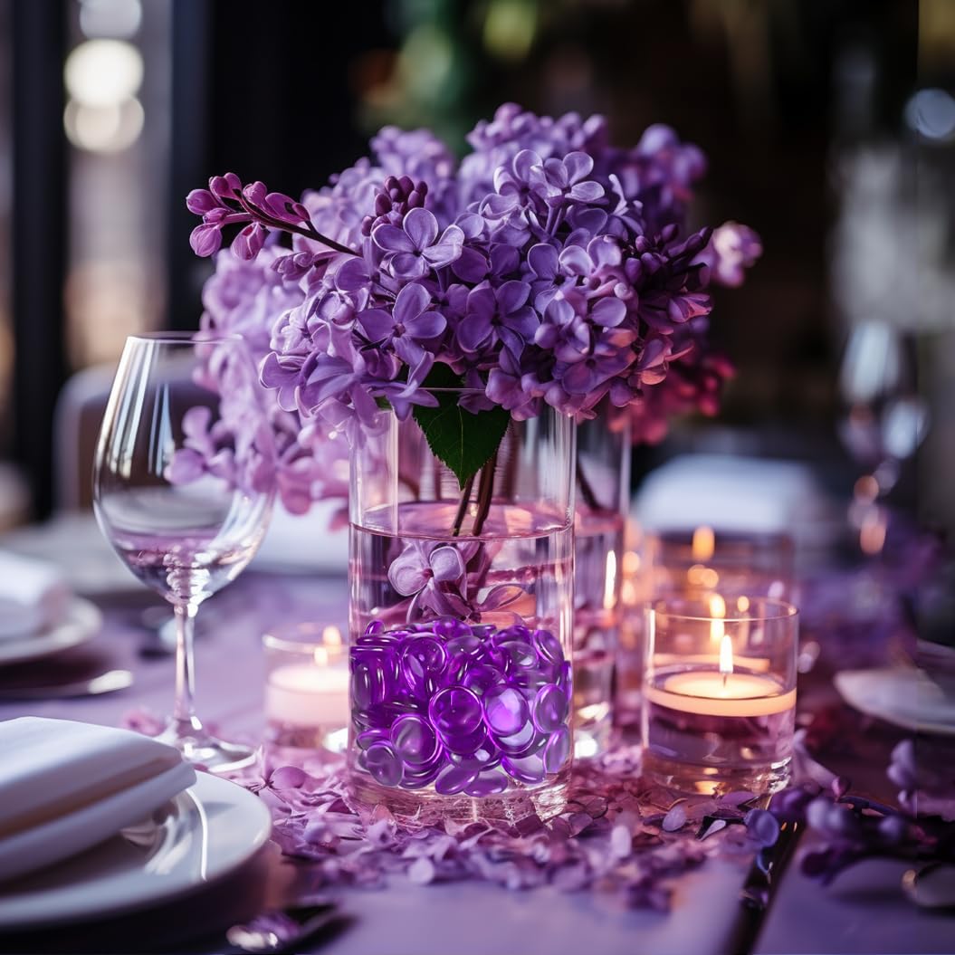 HappyFiller Fall Halloween Decor 630 PCS 0.6 inch Bright Purple Acrylic Flat Marbles No Broken Vase Fillers,Makeup Brush Holder