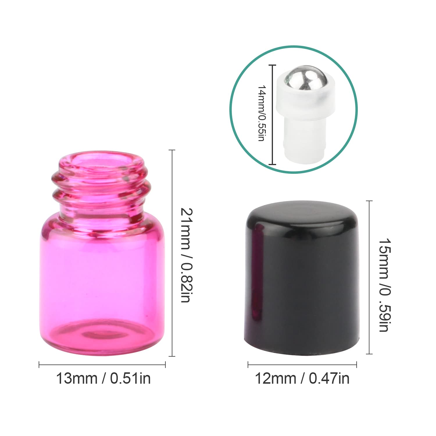 Furnido Pack of 50,1ml (1/4 Dram) Glass Roll on Bottle Mixed Color Sample Test Roller Essential Oil Vials Stainless Steel Roller