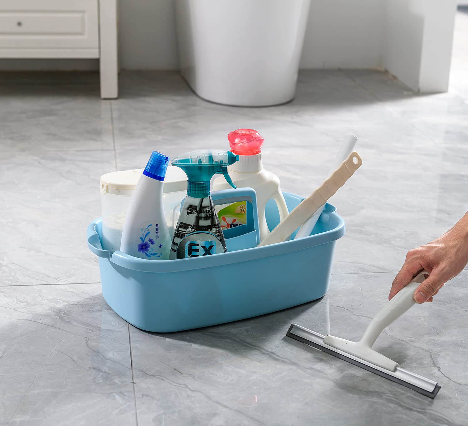 ALINK Large Plastic Shower Caddy Tote  Portable Storage Caddy Basket Organizer with Handle for Dorm  Bathroom  Tool  Garden  Kitchen  Cleaning Supplies - Blue