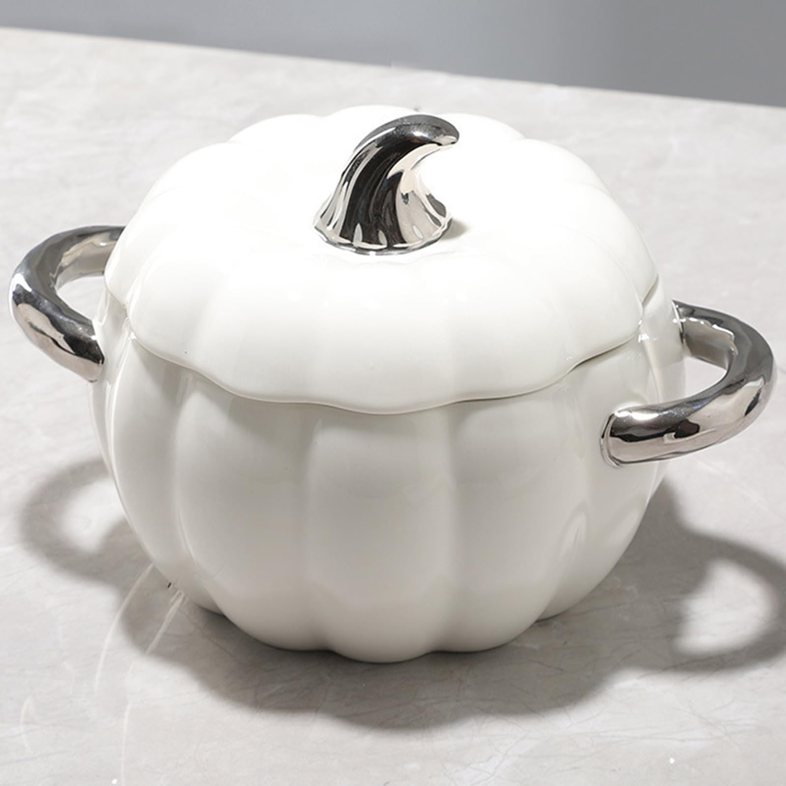 Pumpkin Ceramic Bowl with Lid, 2L Ceramic Soup Tureen Cute Bowl with Handle, Dessert or Soup Bowl, NonStick Soup Pot Decor Dinn