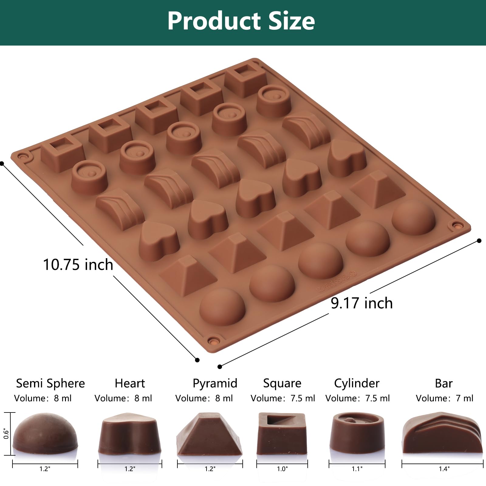 ZTHapwa Silicone Chocolate Molds - 30 Cavities, 6 Shapes, 9.17"x10.67" for Candy, Gummy, Cake Décor, Perfect for Weddings &