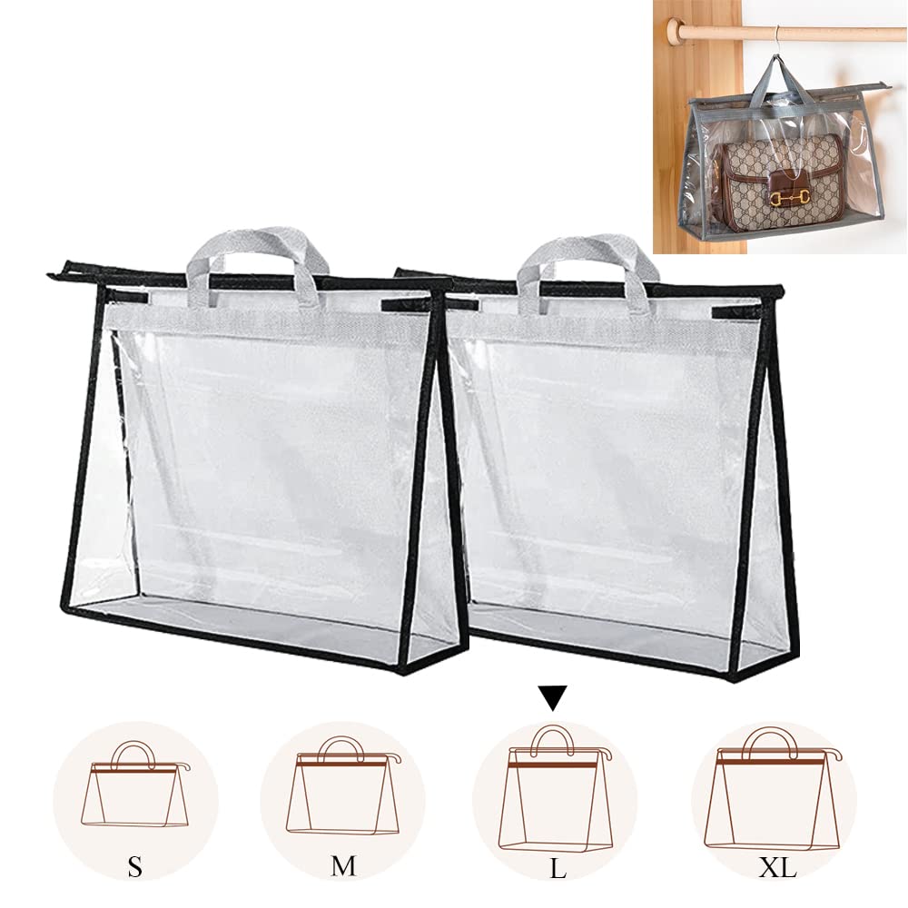 Fazhongfa 2Pcs Dust Bags For Handbags Clear Purse Storage Organizer Non-Woven Hanging Bag Closet With Zipper And Handle (Large,