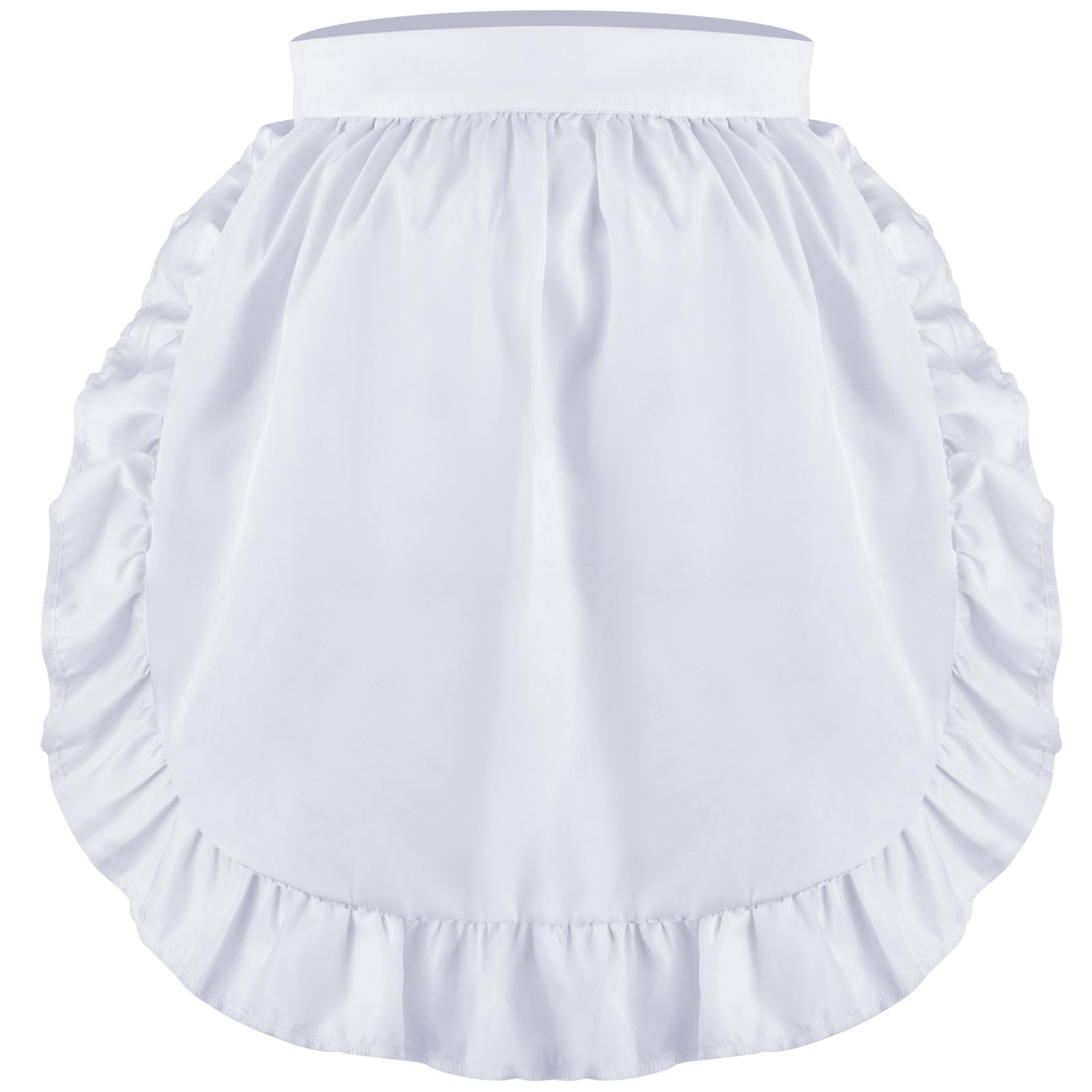 Geyoga Aprons for Women with Pockets Kitchen Cooking Waitress Maid Apron Vintage Skirt Cute Ruffle Dress Costume(White,No Pocket
