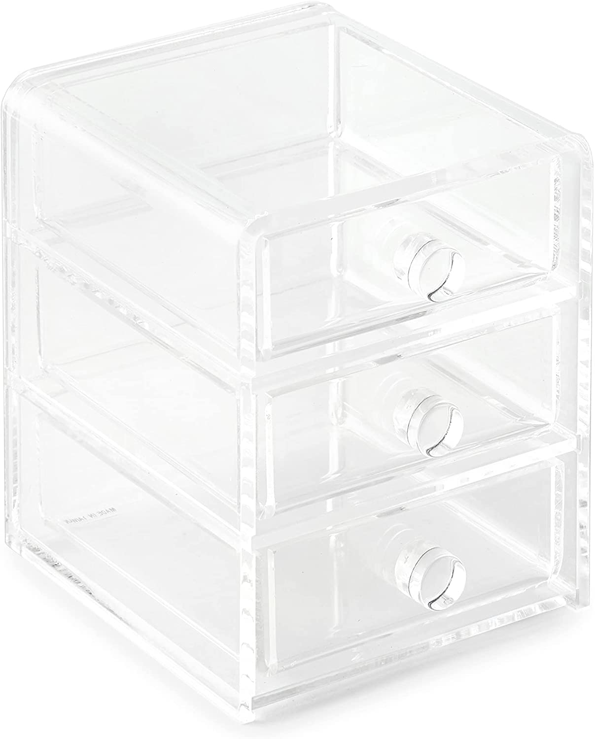Sharma Plastics Acrylic Clear Acrylic 3Drawer Organizer, Medium Makeup Jewelry Accessories Cosmetic Countertop Storage Display 