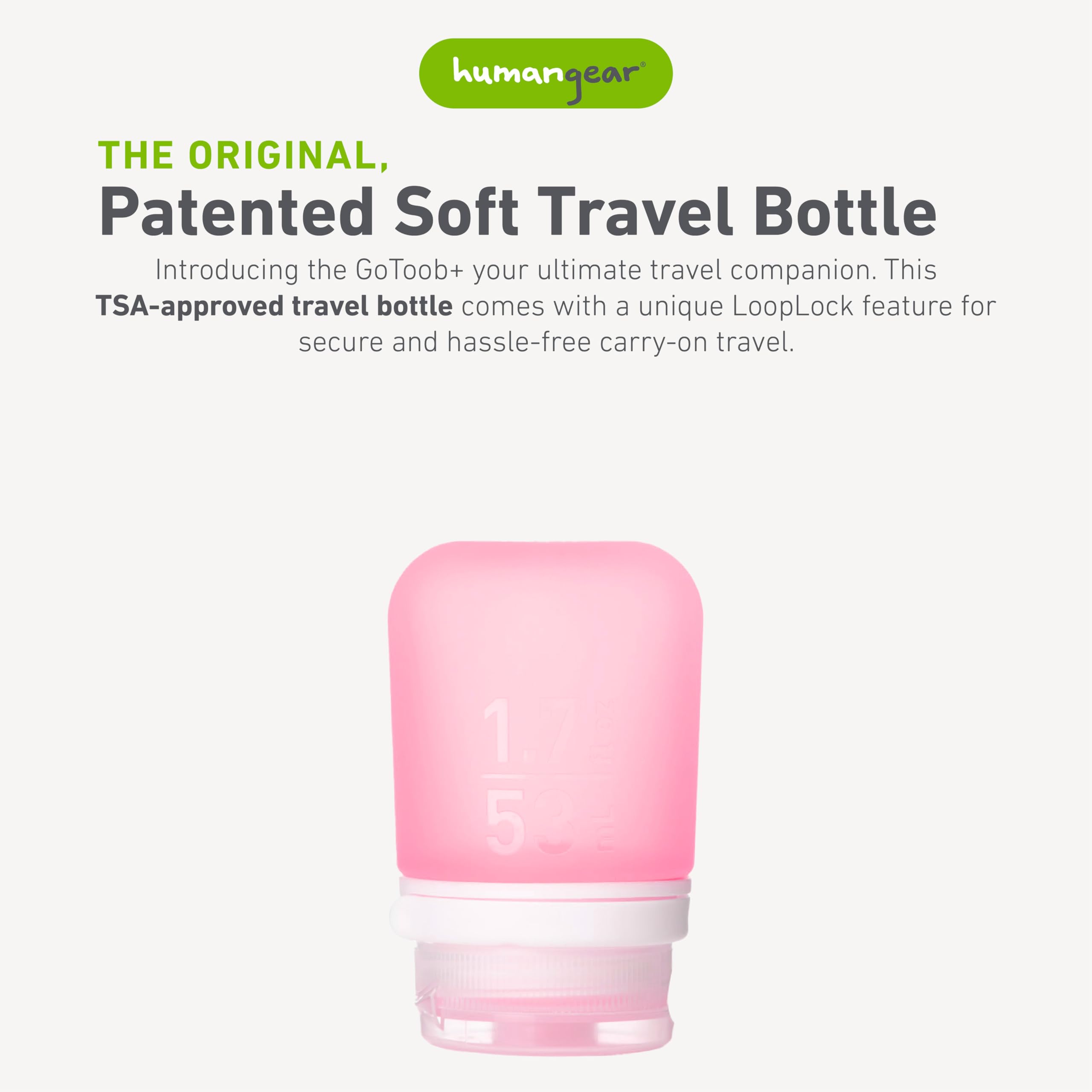 Humangear Gotoob+ (Small) | Refillable Silicone Travel Bottle | Locking Lid | Food-Safe Material | Pink, Small (1.7 Fl.Oz; 53Ml)