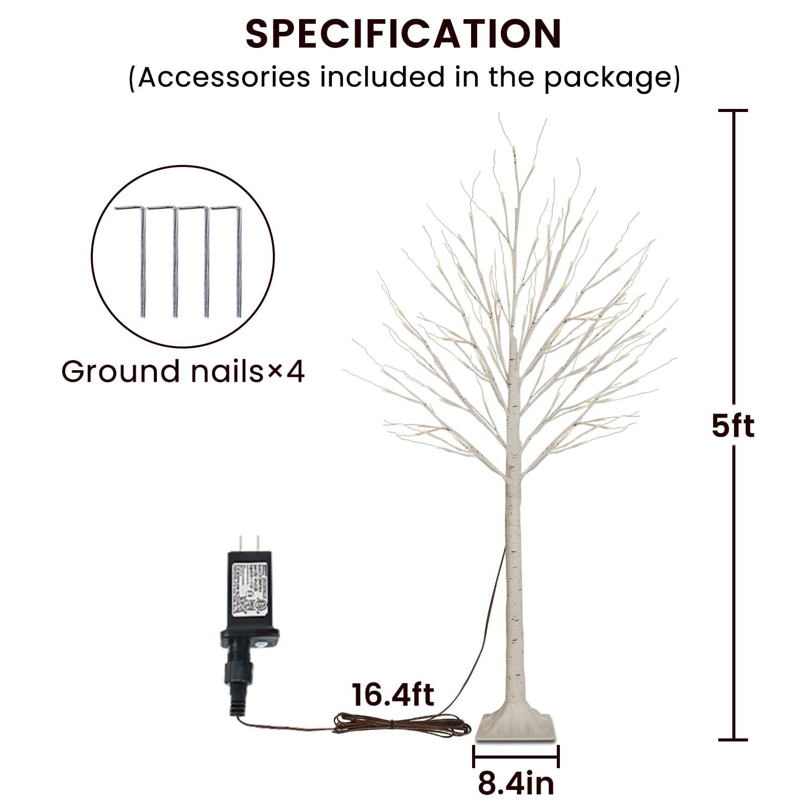 2 Pack 5FT 200LED Christmas Lighted Birch Tree, Timer Function Prelit Artificial Tree Lamp Plug in with Warm White Lights, 2 Mod