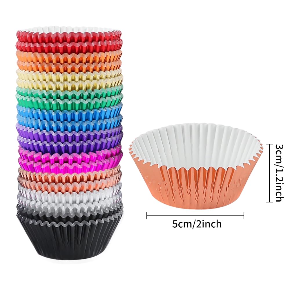 Bakhuk 500Pcs Cupcake Liners For Baking, Foil Cupcake Liner, Standard Size 2 Inches 10 Colors Cupcake Liners