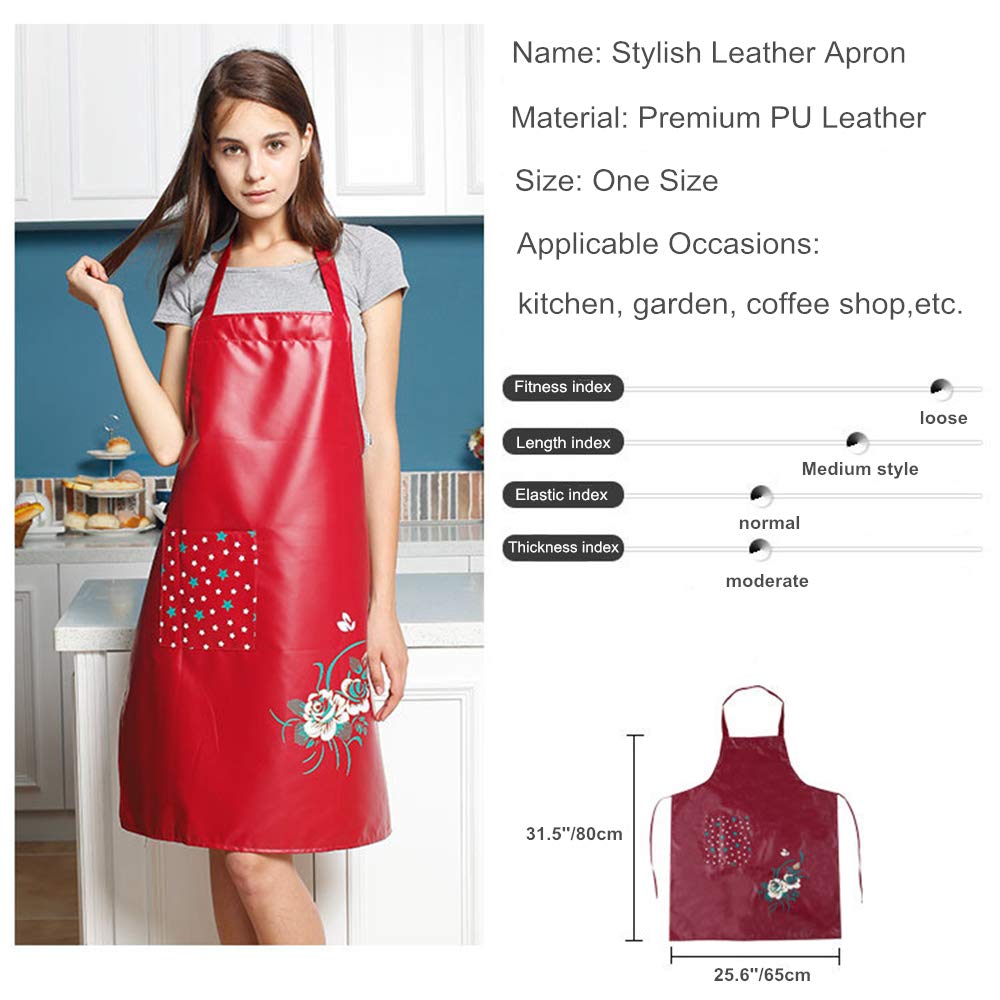 PU Kitchen Oil and Waterproof Aprons for Women with Pocket for Cooking Washing Blue