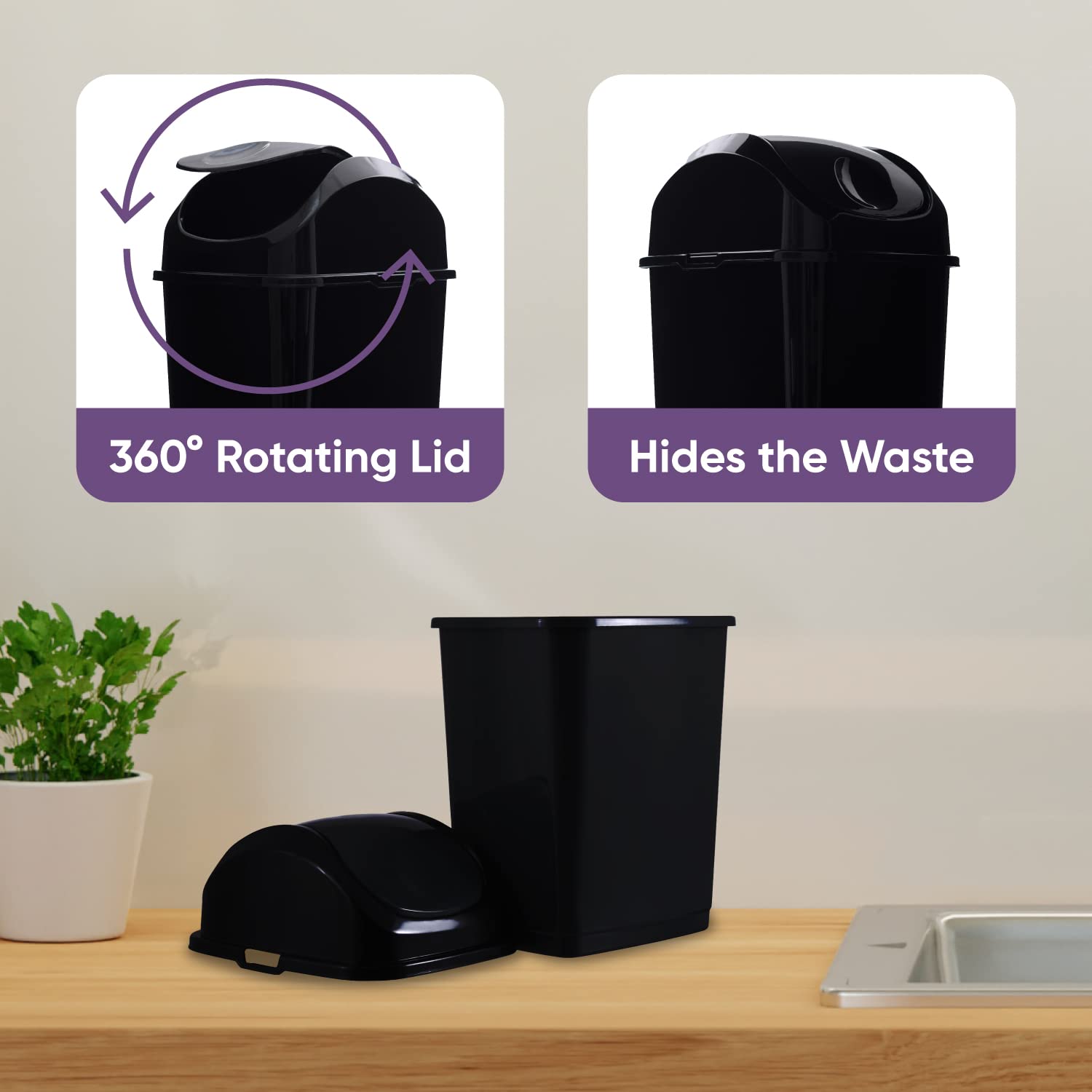 Superio Mini Desktop Trash Can With Swing Top Lid Portable Plastic Garbage Can For Countertop, Desktop, Make Up Vanity, Bathroom