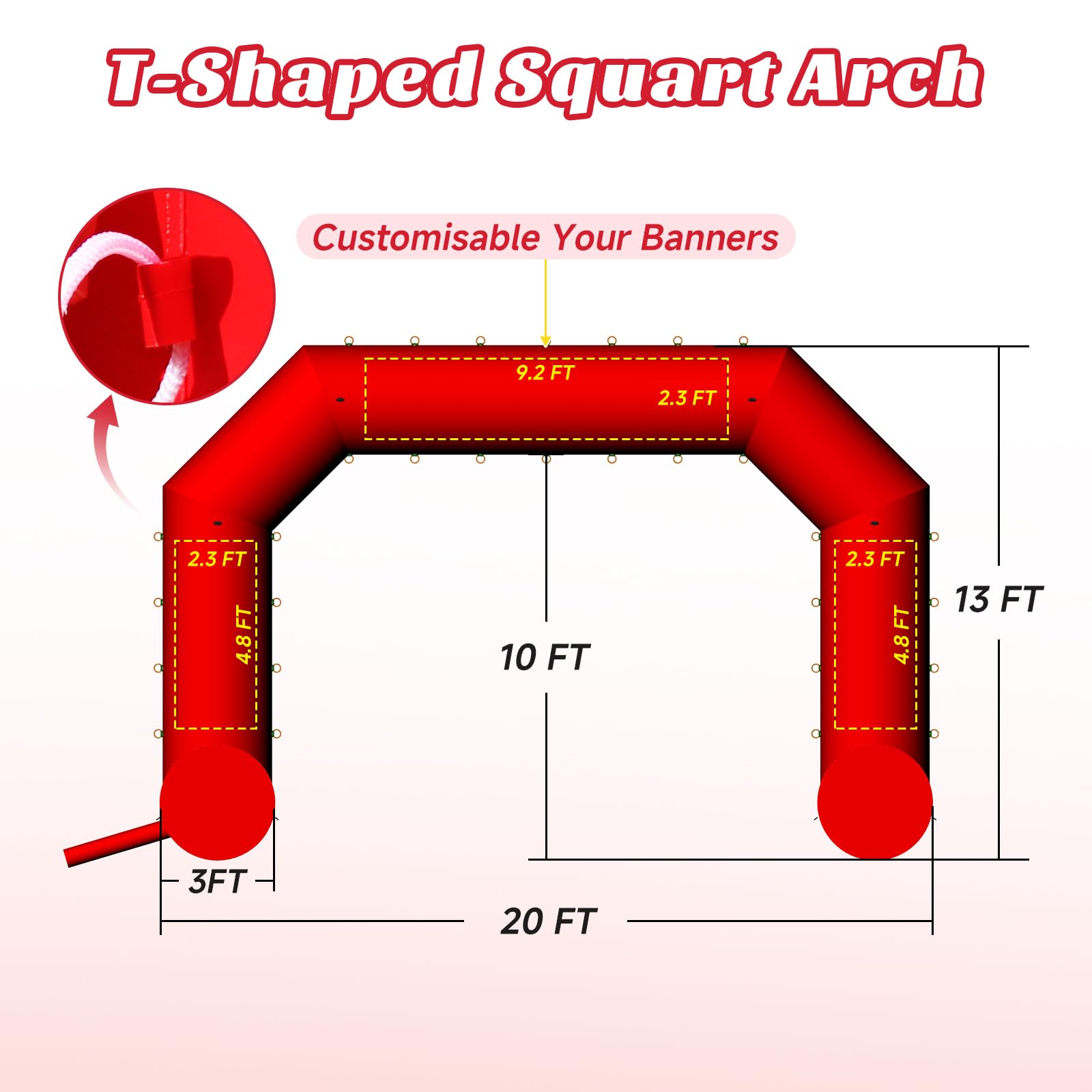 Cinnliy 20Ft Red Inflatable Start/Finish Arch for Outdoor Sports, Parties & Advertising (Without Blower)
