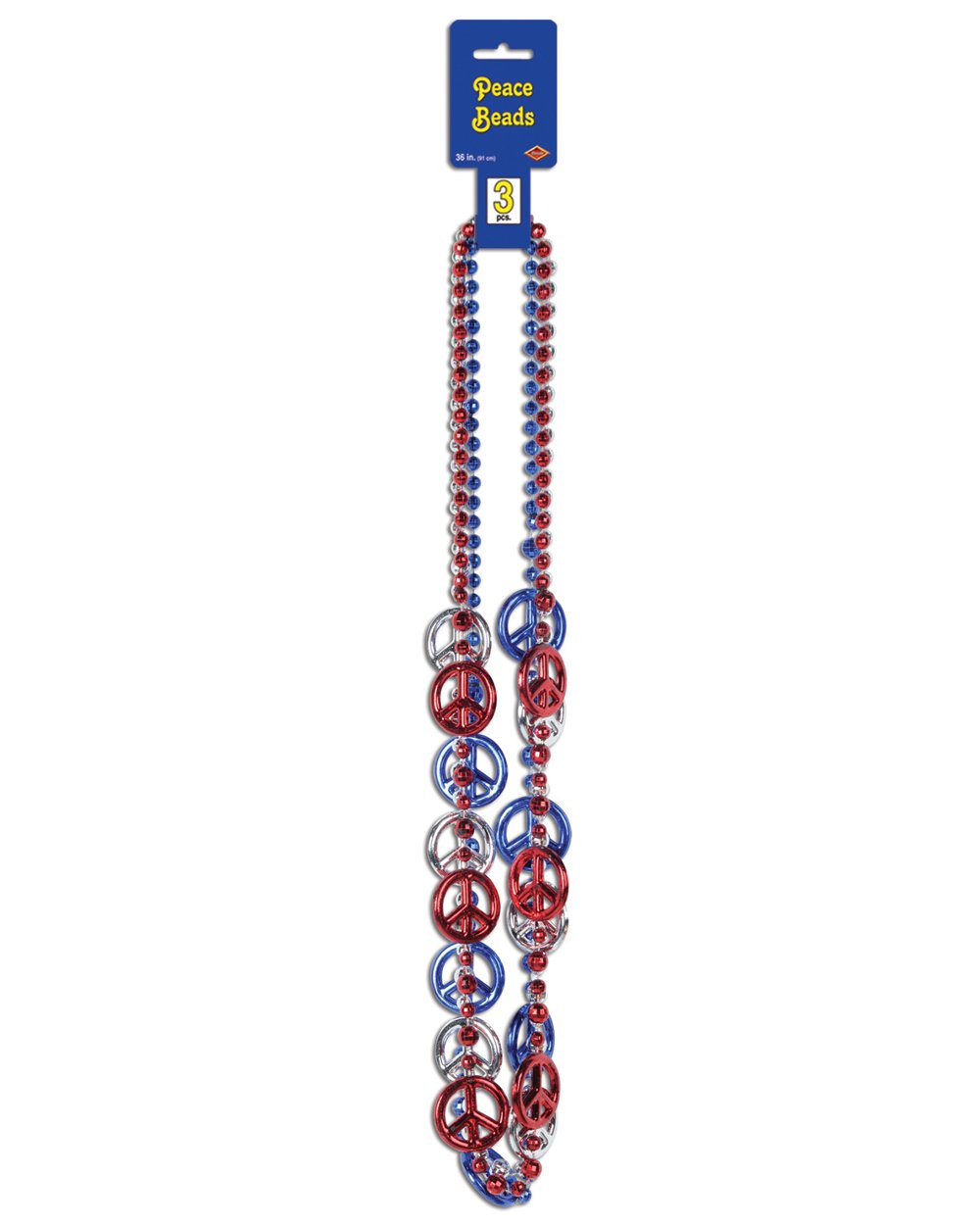 Patriotic Peace Sign Beads - Assorted Red/Silver/Blue