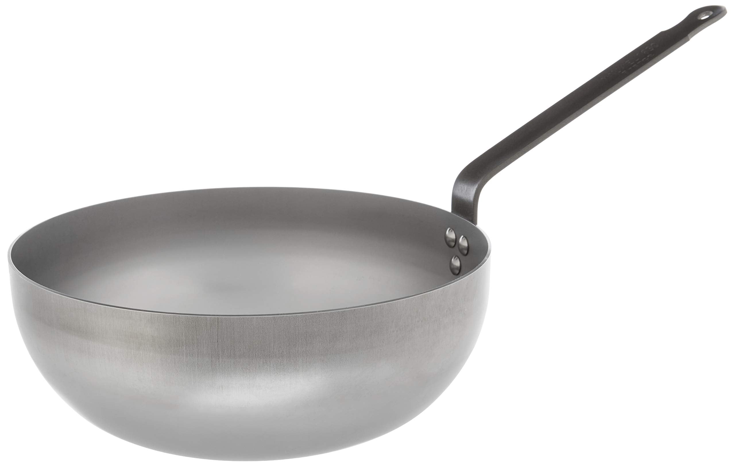 Mauviel MSteel Black Carbon Natural Nonstick Splayed Curved Saute Pan With Iron Handle, 4.2-qt, Suitable For All Cooking Surfac