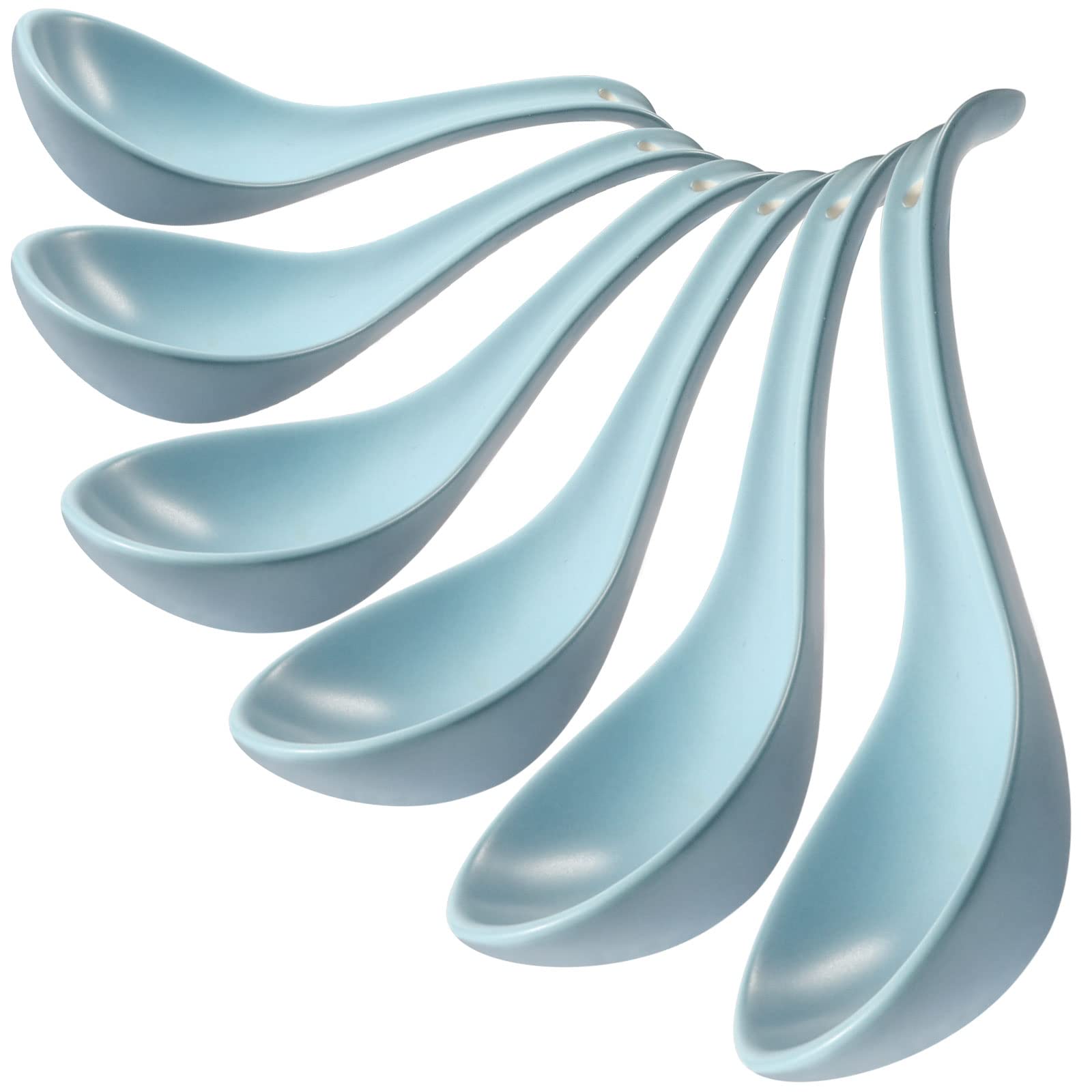 Wareland Asian Soup Spoon Set Of 6, 6.75 Inch Ultra-Fine Ceramic Chinese Soup Spoons, Blue Japanese Soup Spoon For Cereal Stews
