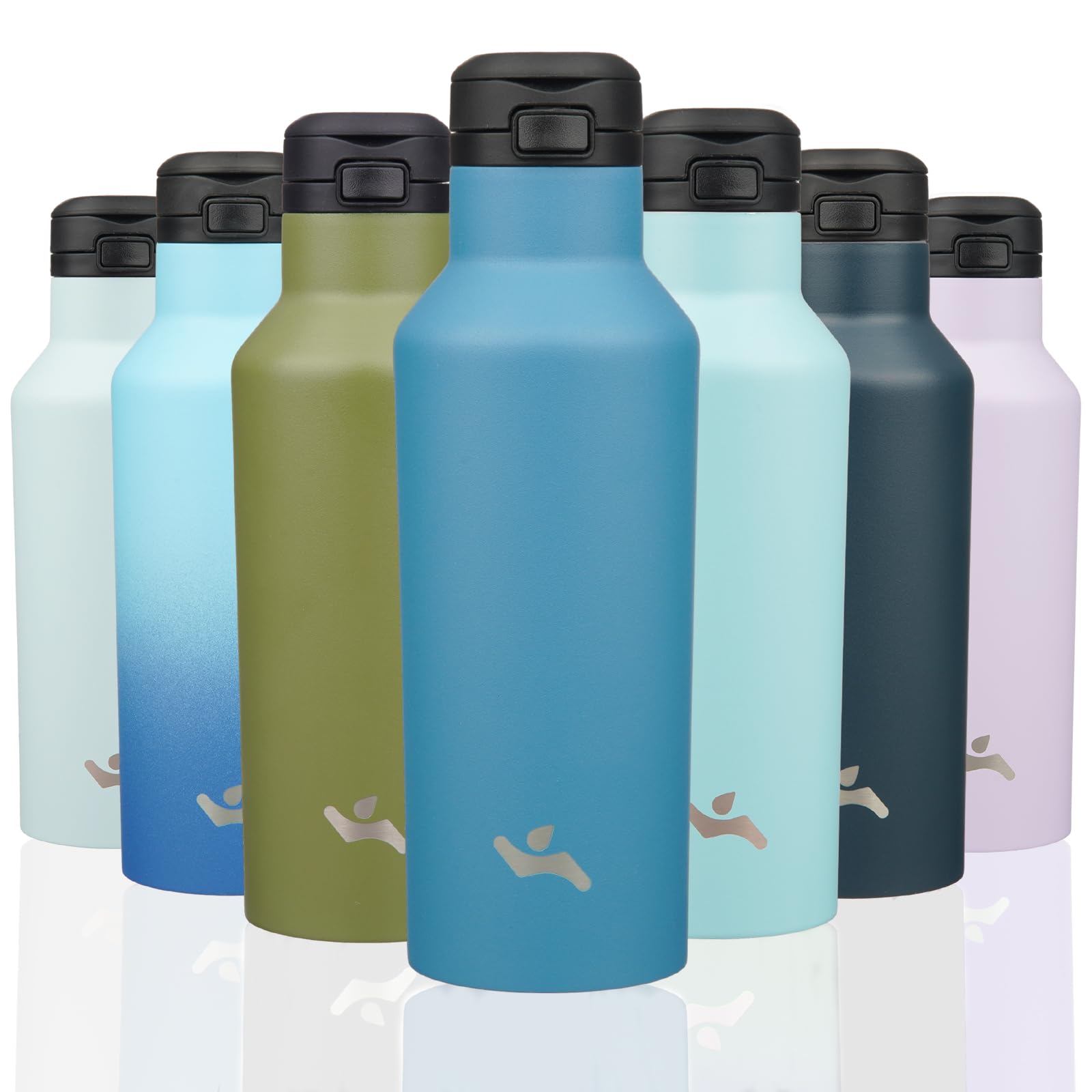 Insulated Water Bottle with Straw,17 OZ Double Wall Vacuum Stainless Steel Water Flask with 2 Lids,Ocean Blue