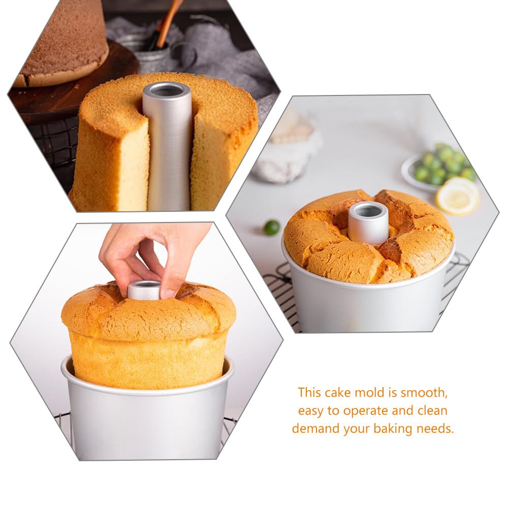 CALLARON Mini Angel Food Cake Pan, 4-Inch Non-Stick Aluminum Chiffon Tube Pan, Removable Bottom, As Shown