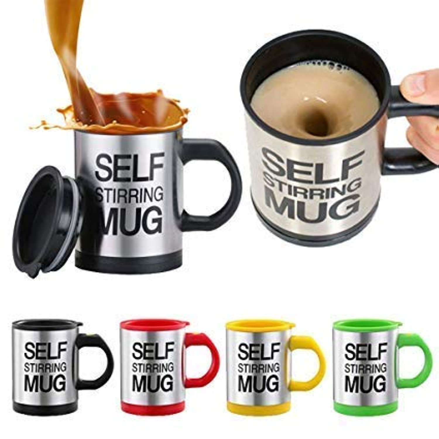 Brajin Self Stirring Coffee Mug Cup with Lid Electric Stainless Steel Automatic Self Mixing & Spinning Home Office Travel Mixer 