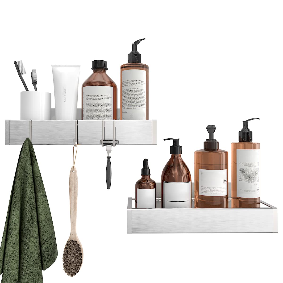 Roseyat Bathroom Adhesive Shower Caddy Basket Shelf With Hooks, No Drilling Removable Bathroom Shelf Organizer,Stainless Steel R