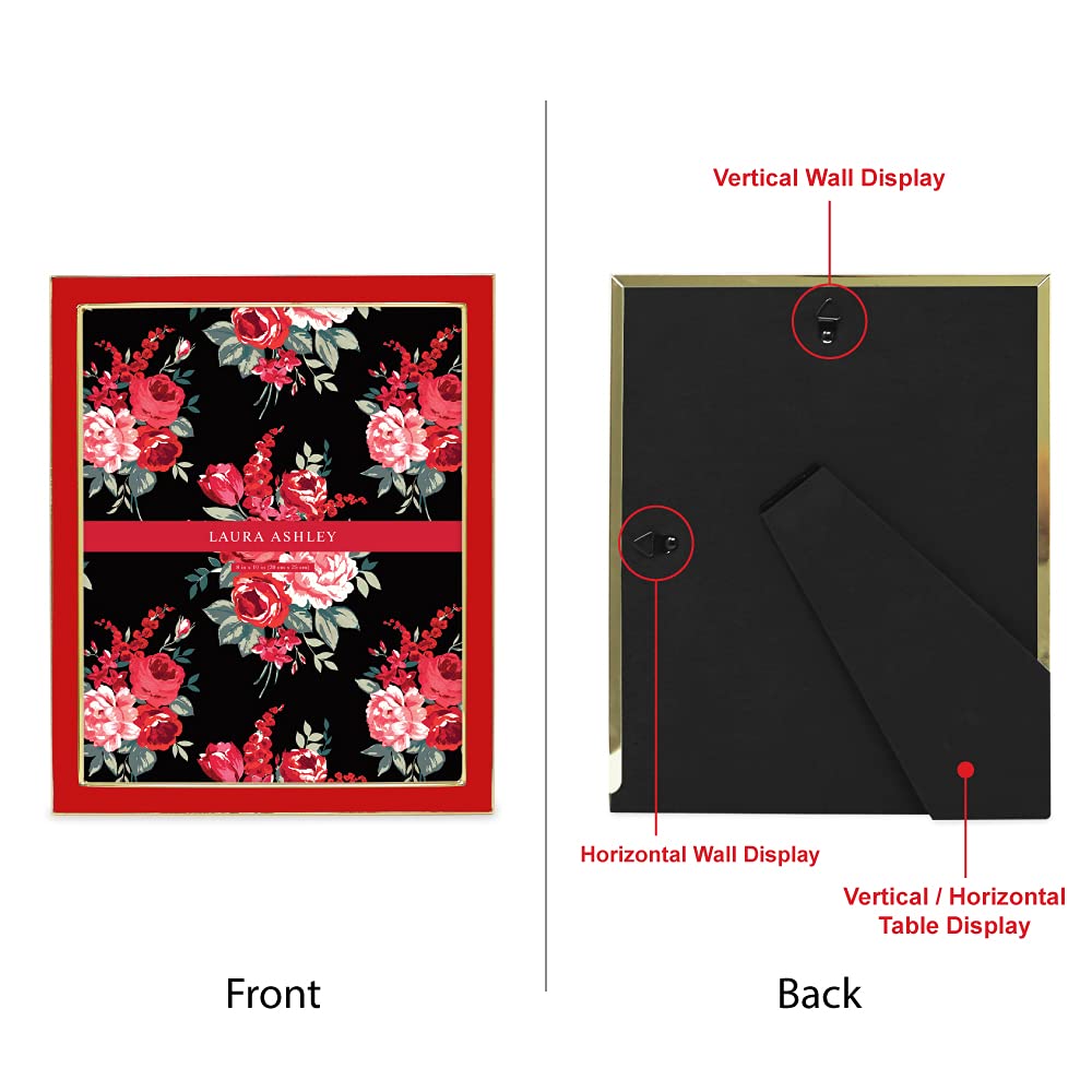 Laura Ashley 8x10 Red Enamel Picture Frame, Gold Metal Edge with Easel, for Countertop, Counterspace, Tabletop Display, Bookshel