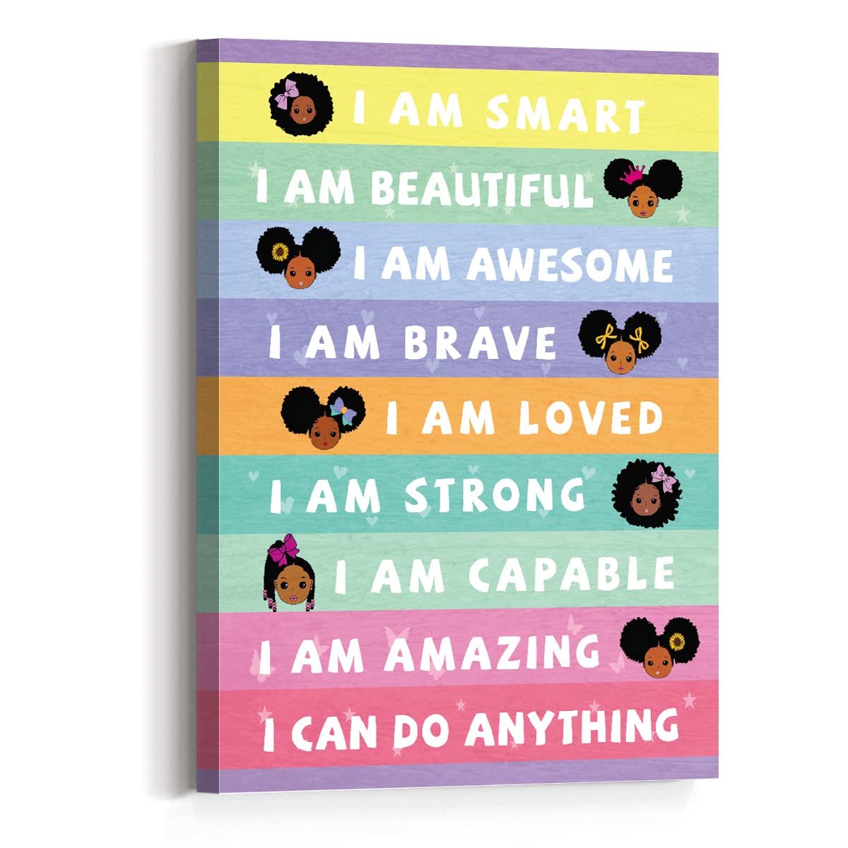 Affirmation Wall Decor,I Am Smart Black Girl Affirmation Inspirational Wall Art Canvas,Black Girl Motivational Canvas Framed Wal