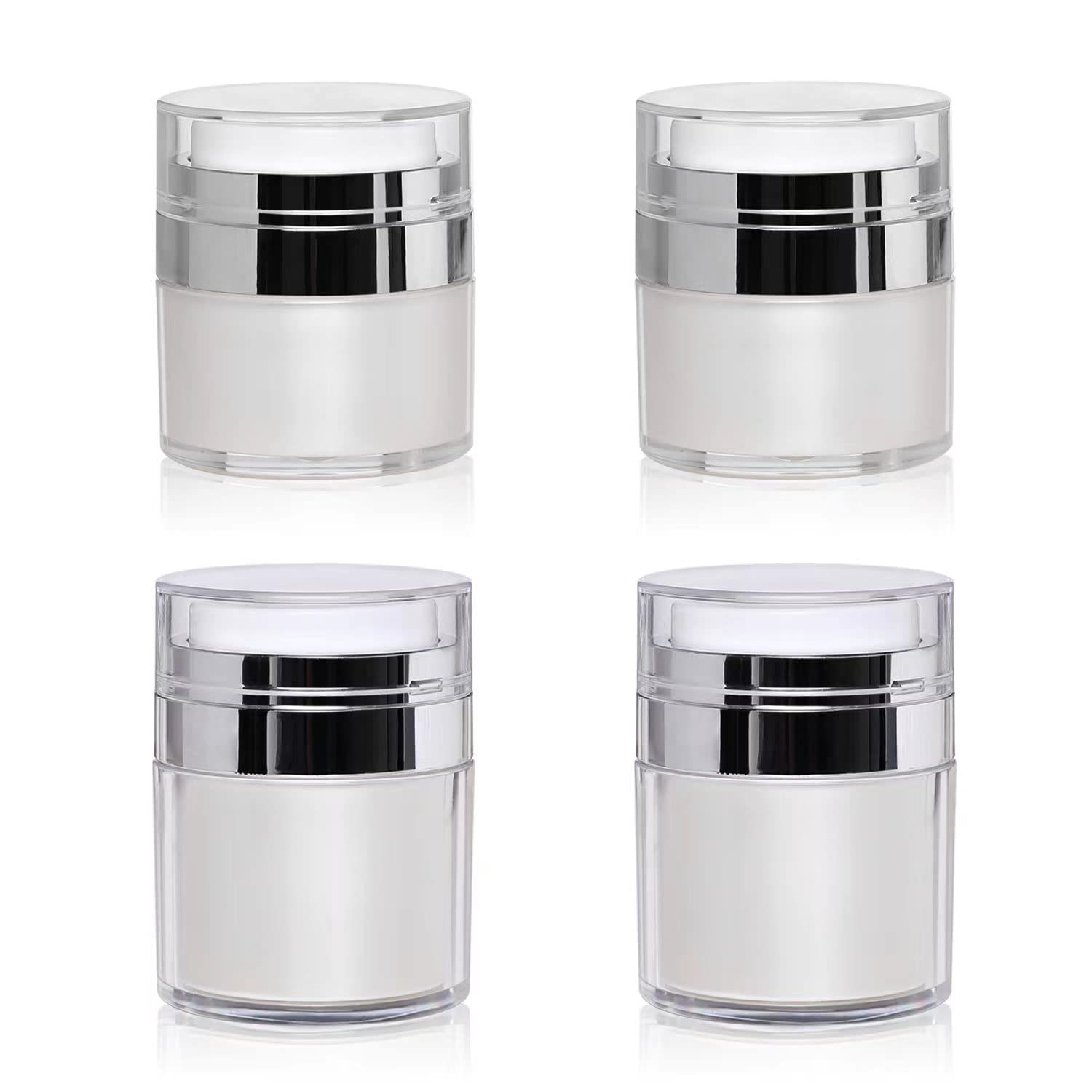 4 Pack 2Size Airless Pump Jars,Vacuum Cosmetic Travel Containers For Lotions And Creams, Refillable Airless Travel Jars Empty Ac